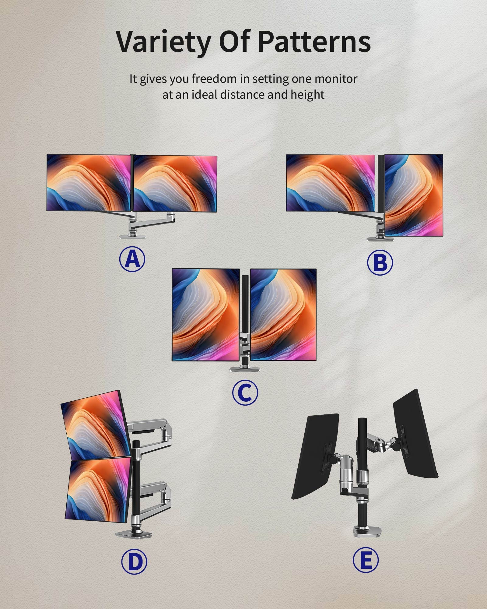 Dual Monitor Stand for 40 Inch Screens - Heavy Duty Adjustable Monitor Arm with C-Clamp & Grommet Base - Aluminum Silver Dual Monitor Mount Holds 25 lbs - Perfect for Home Office, Gaming Setup & Workstation Ergonomics