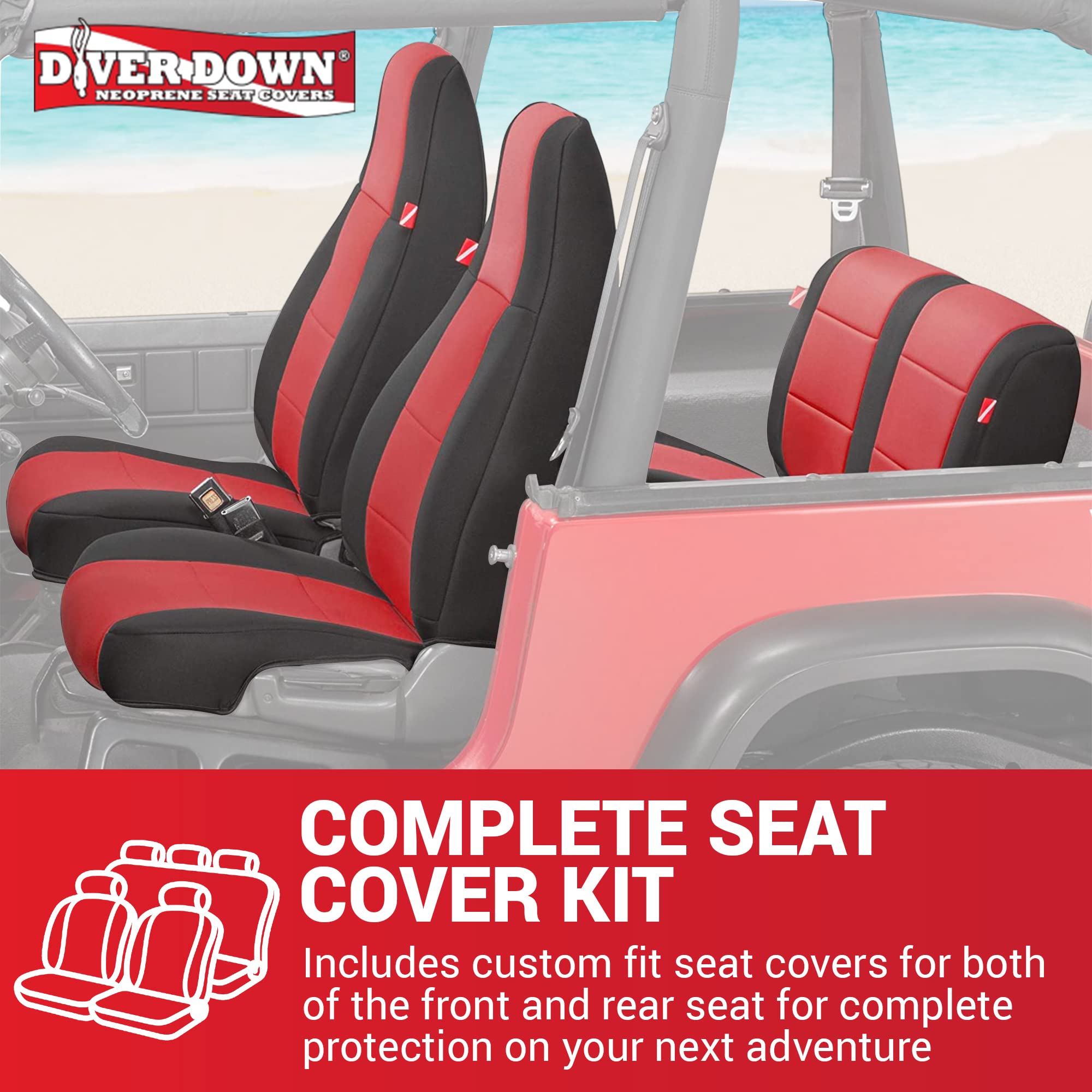 Diver Down Neoprene Seat Cover Set for Jeep YJ Wrangler 1987-1995 - Waterproof Custom Fit Front & Rear Seat Covers with Soft Padded Cushion - Thermal Resistant Protection (Blue, Fits 1992-1995 Models) - Perfect for Off-Roading, Beach Trips & Outdoor Adventures