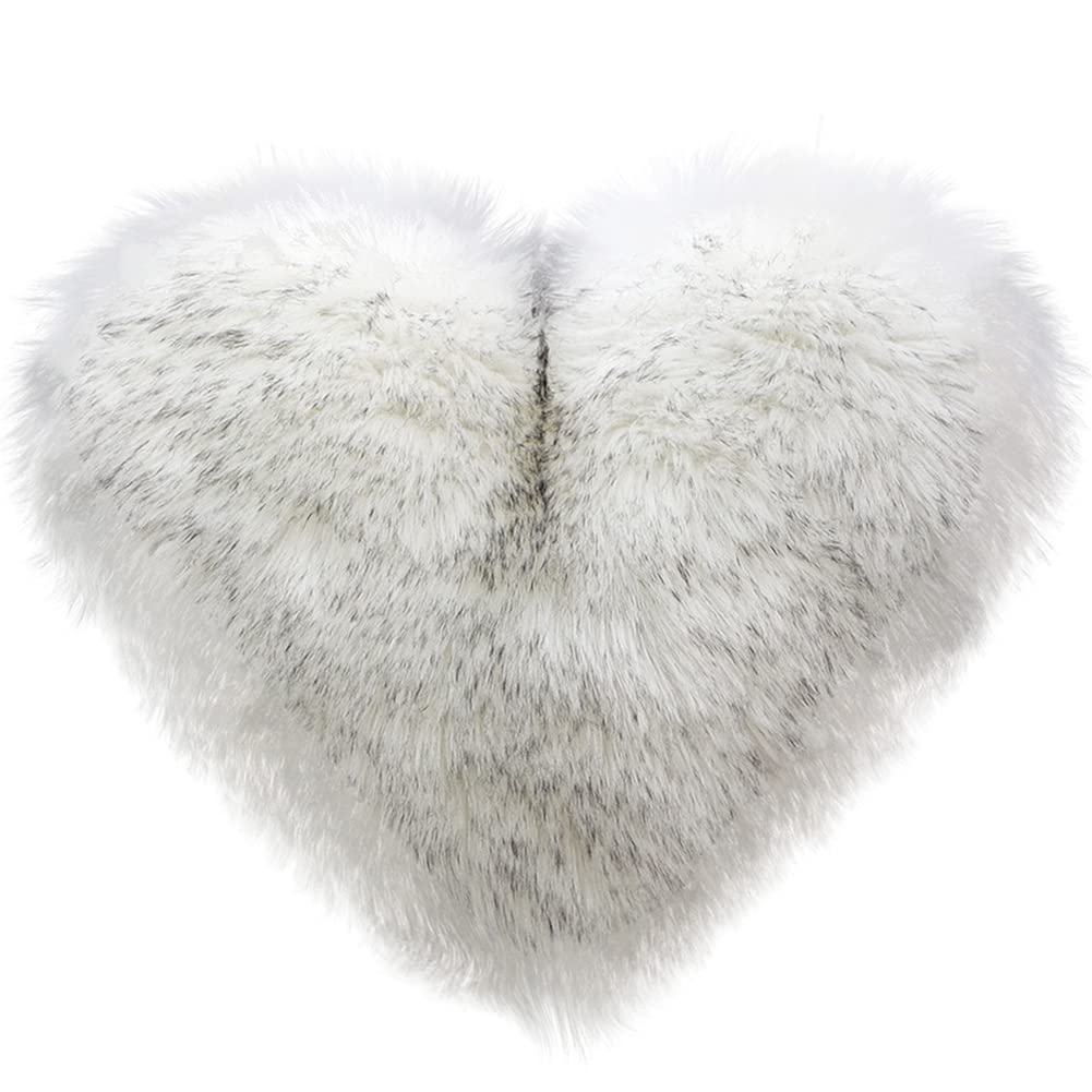 VCTOPS Faux Fur Heart Shaped Throw Pillow with Insert - Soft Plush Decorative Cushion for Living Room, Bedroom, Car & Office - 16x20 Inch Fluffy Pillow Cover (Black and White) - Perfect for Valentine's Day, Home Decor & Cozy Gift Ideas