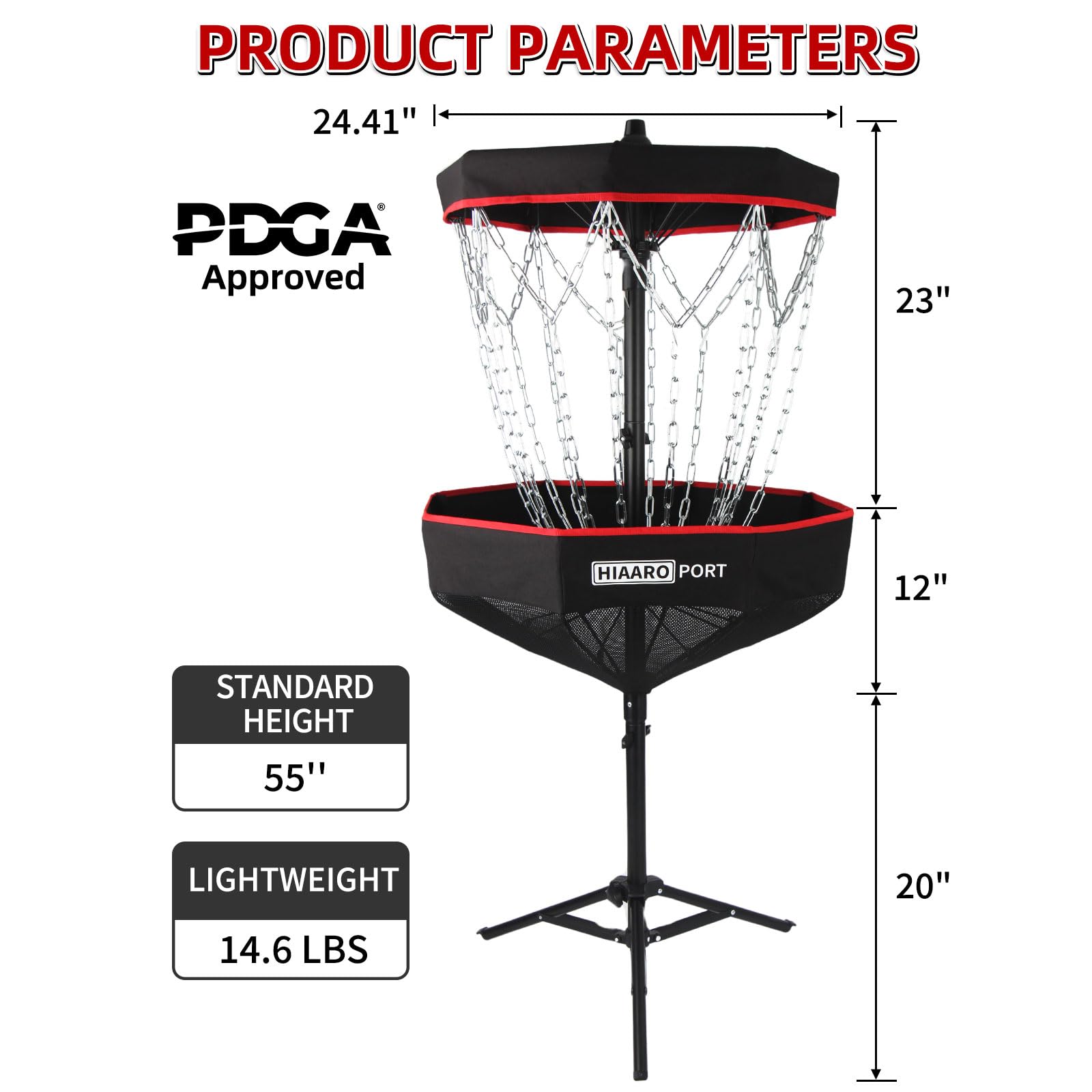 PDGA Approved HIAARO Portable Disc Golf Basket - 16 Heavy Duty Chains, Foldable Disc Golf Target with Carry Bag | Perfect for Backyard Practice, Park Training & Tournament Preparation