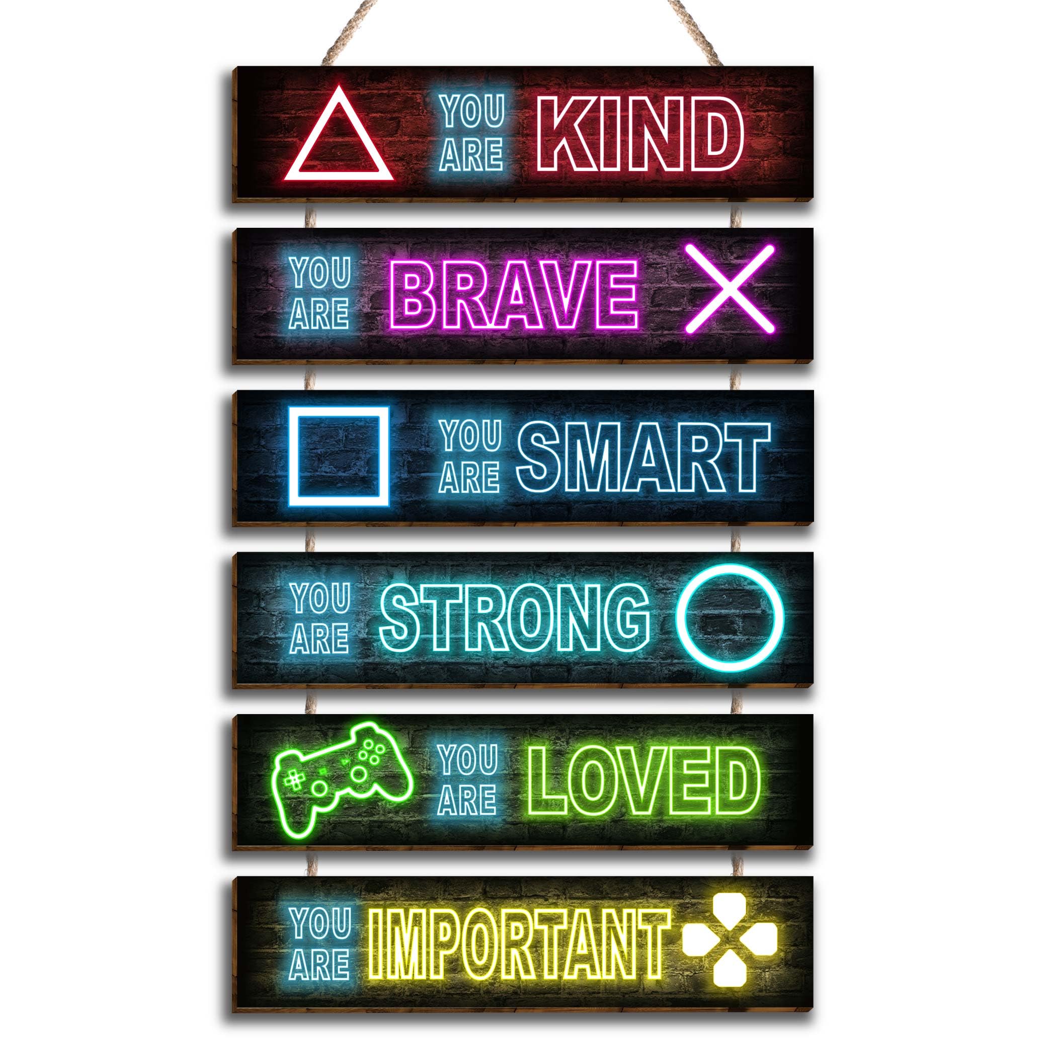 6-Piece Neon Gaming Wall Art Set - Inspirational Positive Quote Signs for Boys & Girls Room Decor, Teens Bedroom, Toddler Princess Nursery - Perfect for Gaming Room, Kids Bedroom & Dormitory Wall Decor