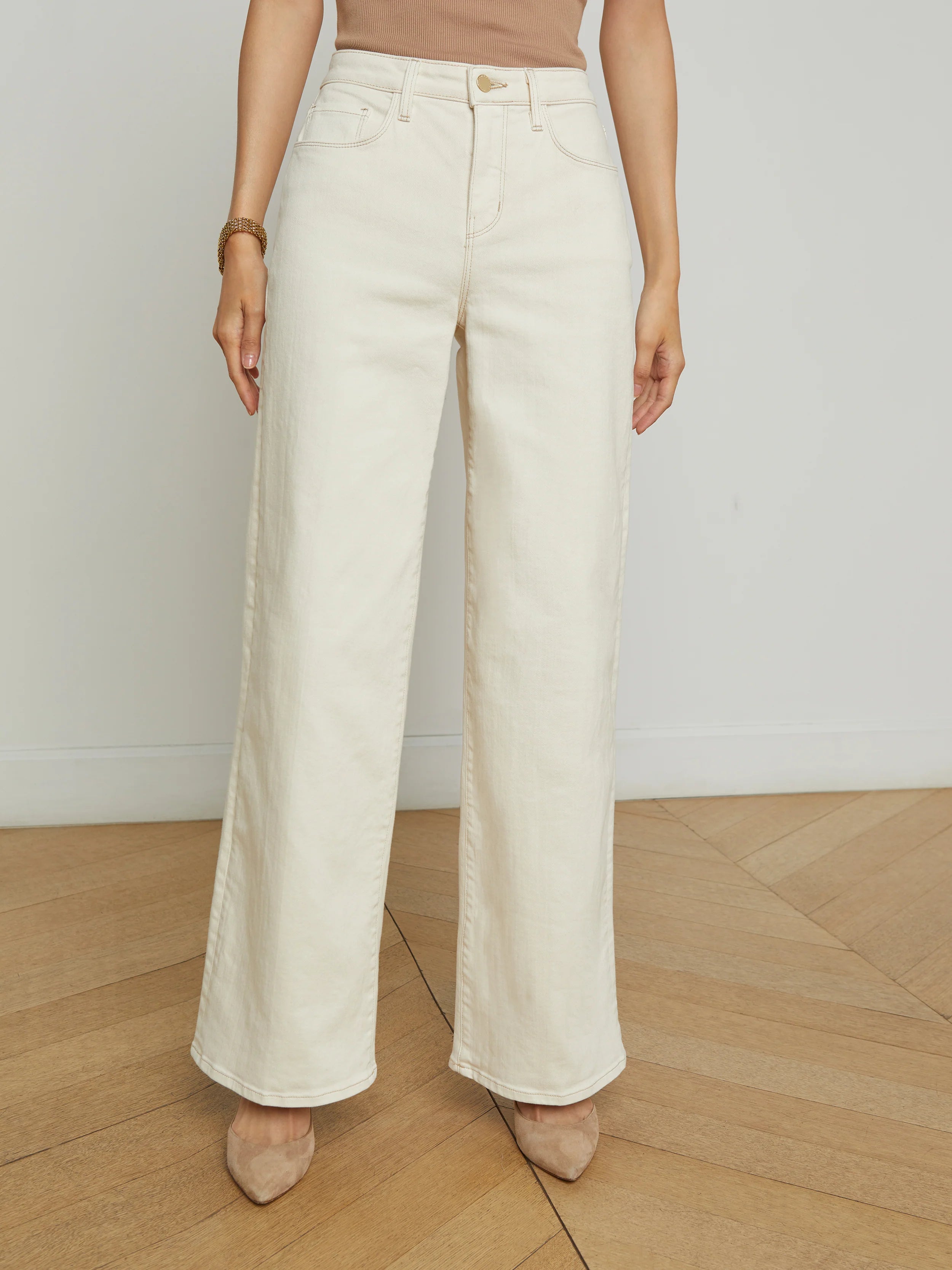 Alicent Women's High Waisted Wide Leg Jeans - Macadamia Brown for Casual Wear & Everyday Comfort