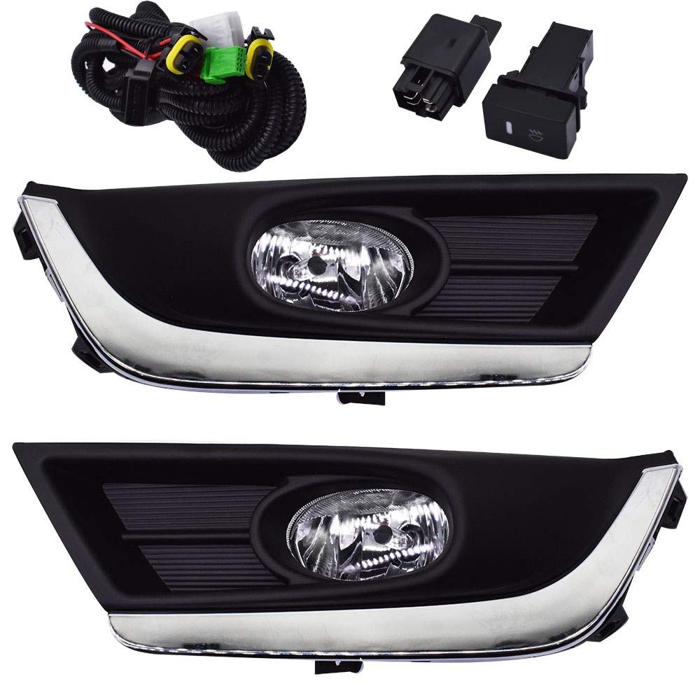 2017-2018 Honda CR-V Fog Light Lamps with Chrome Bezel - Complete Kit with Bulbs & Wiring Harness - Perfect for Night Driving & Off-Road Adventures