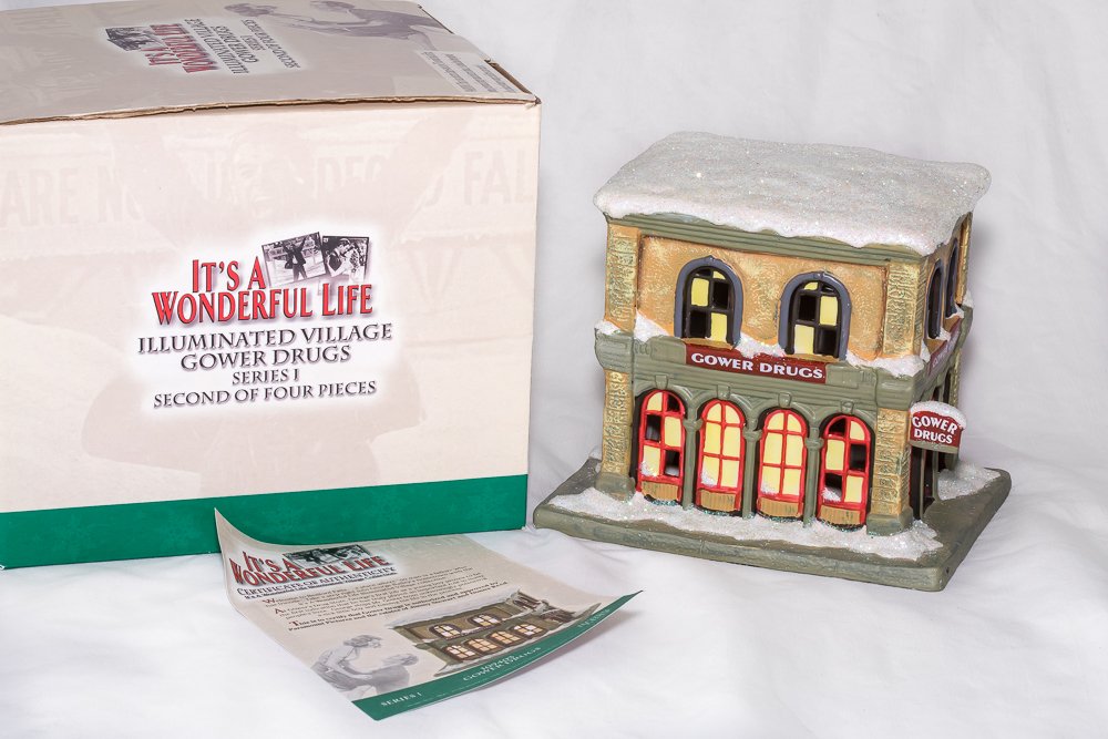 It's a Wonderful Life Illuminated Village Series I Gower Drugs - Christmas Collectible Light-Up Display for Holiday Home Decor & Gift Giving