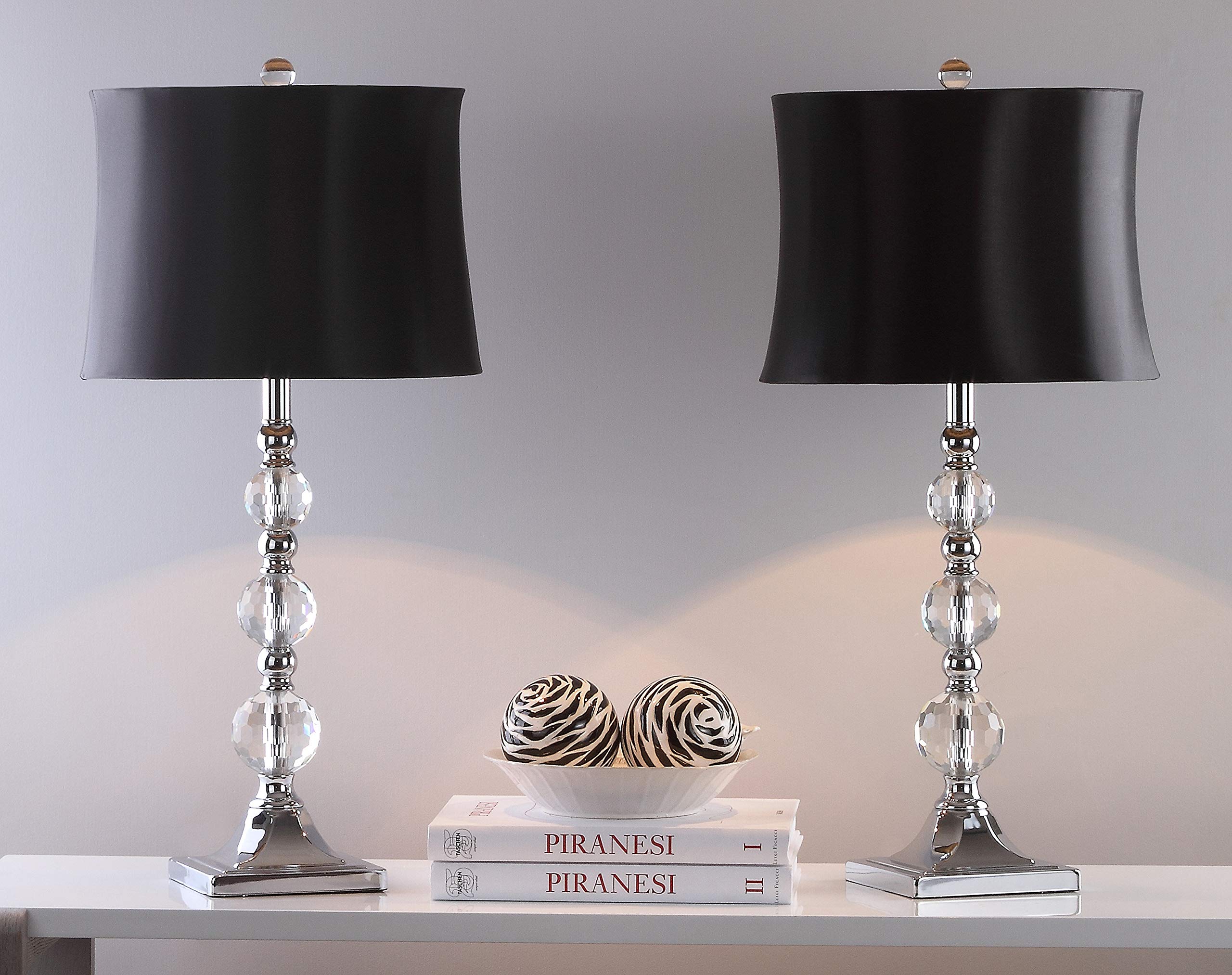 SAFAVIEH Lighting Collection Maeve Modern Crystal Ball & Black Shade 28-inch Table Lamp Set of 2 with LED Bulbs - Elegant Lighting for Bedroom, Living Room, Home Office & Nightstand Decor