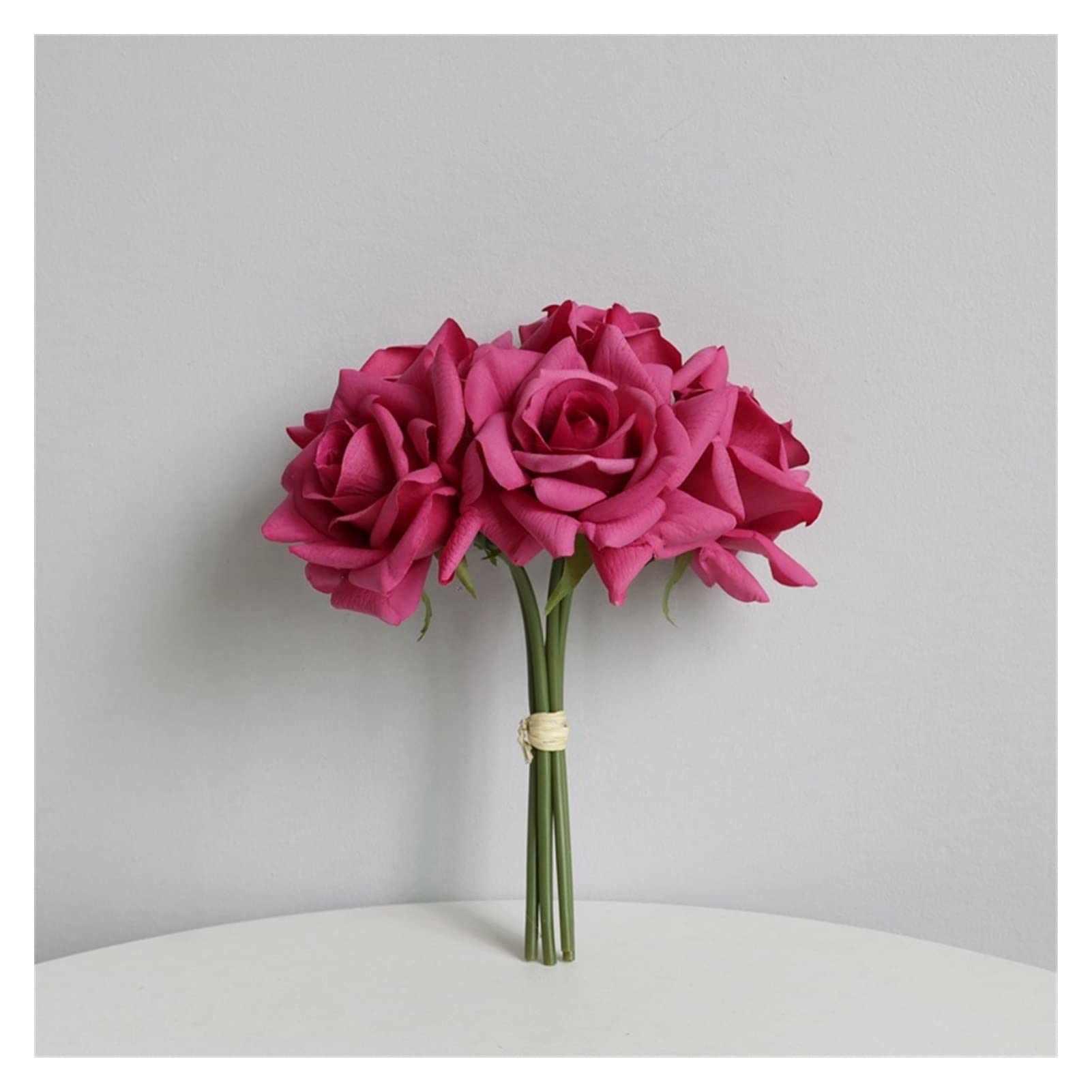 5 Head Curled Edges Rose Bouquet - Real Touch Artificial Flowers for Wedding, Home Decor, Bridal Shower & Photo Props (Rose Red) | Fake Bouquet for Centerpieces, Table Arrangements & Handheld Bouquets