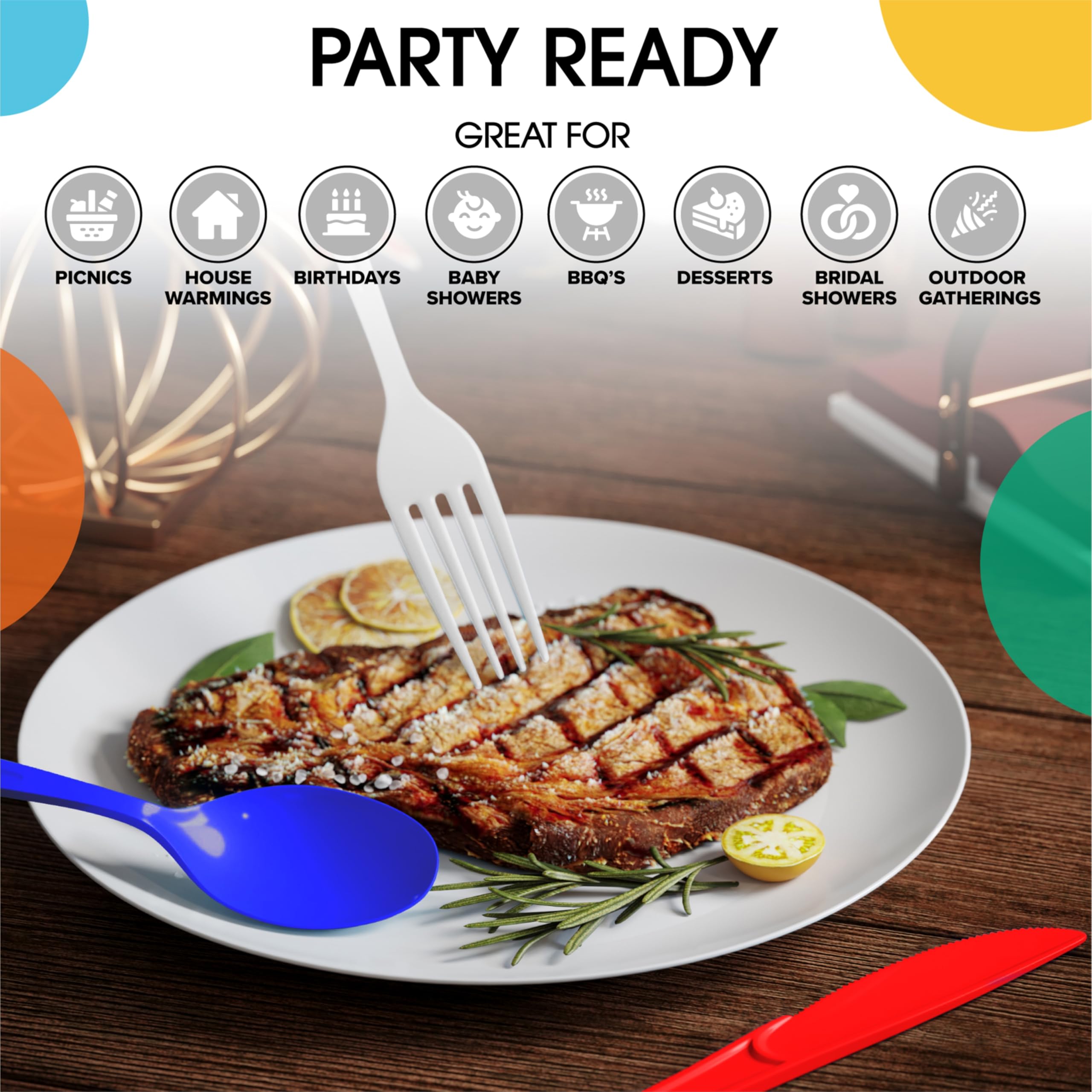 150-Piece Heavy Duty Patriotic Plastic Cutlery Set - 50 Forks, 50 Knives & 50 Spoons - Disposable Flatware for 4th of July BBQs, Picnics, Memorial Day Parties & Patriotic Events