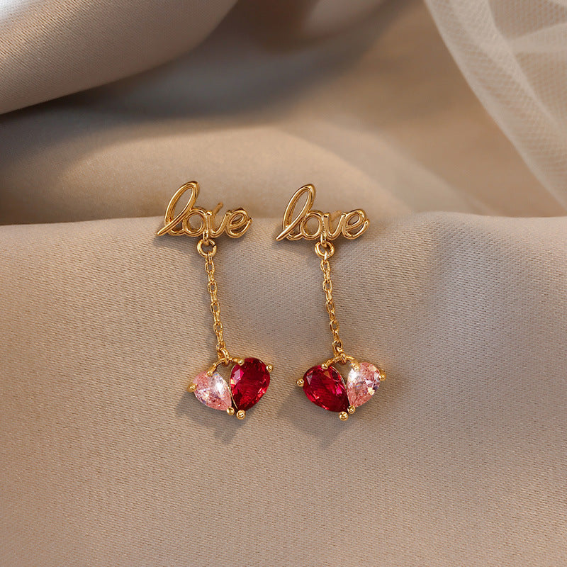 Pink Heart Drop Dangle Earrings for Women - Romantic Letter Design Fashion Jewelry | Perfect for Valentine's Day, Date Night & Everyday Wear | HE1893