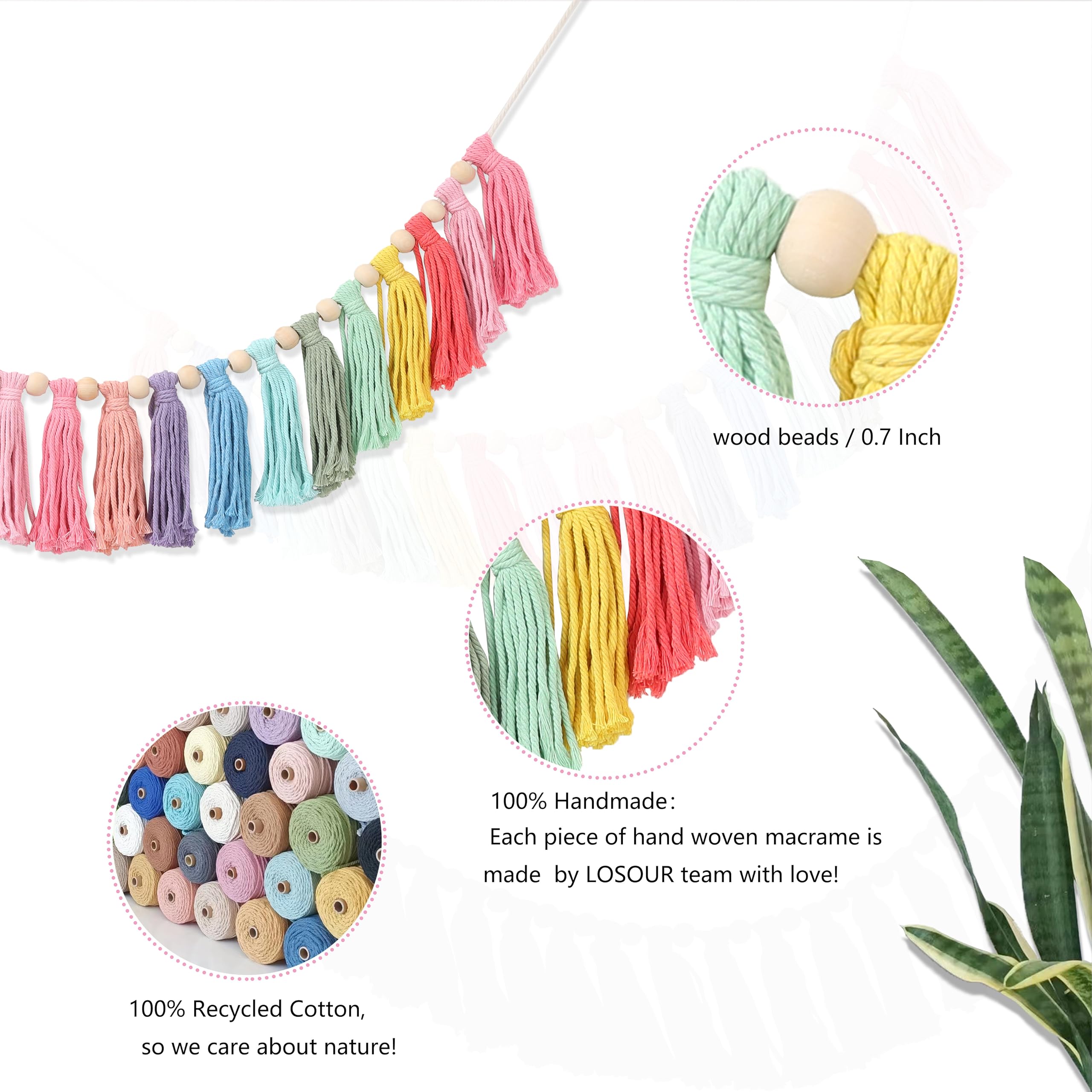 Boho Rainbow Tassel Garland - Wall Hanging Decor for Baby Shower & Party