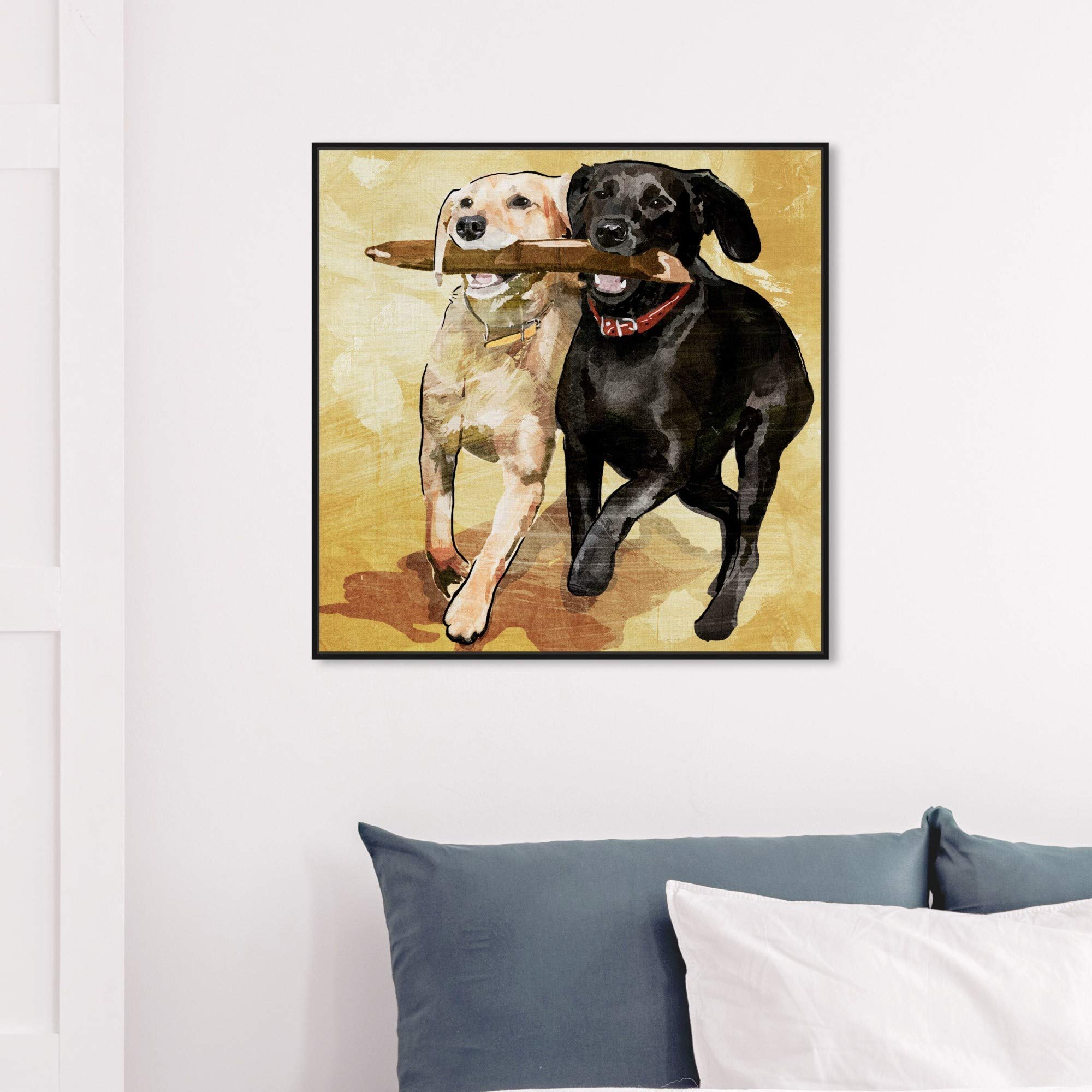 Playtime Dogs and Puppies Framed Wall Art Canvas Prints - Animal Themed Home Decor for Living Room, Bedroom & Nursery