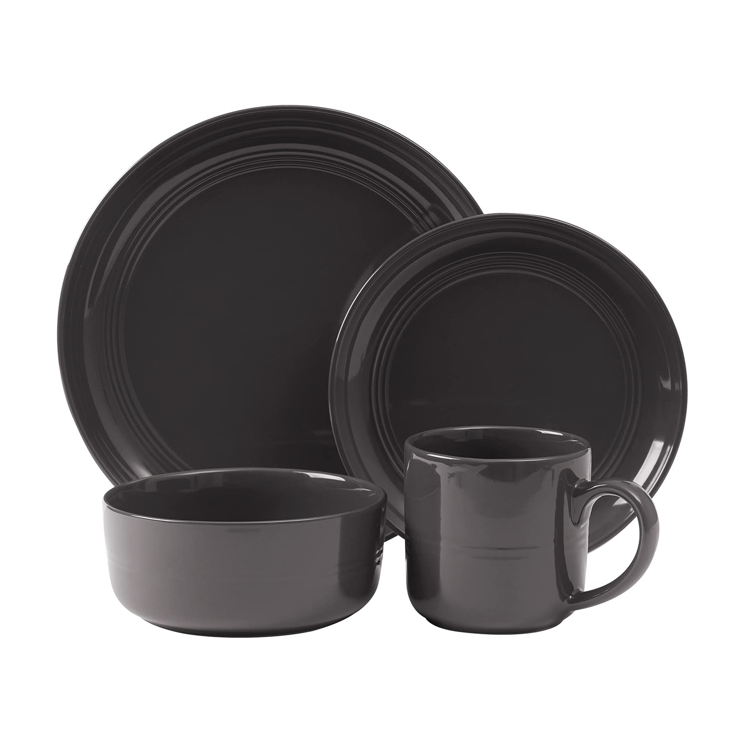Safdie & Co. Harmony 16-Piece Stoneware Dinnerware Set for 4, Includes Plates & Bowls, Black, 16
