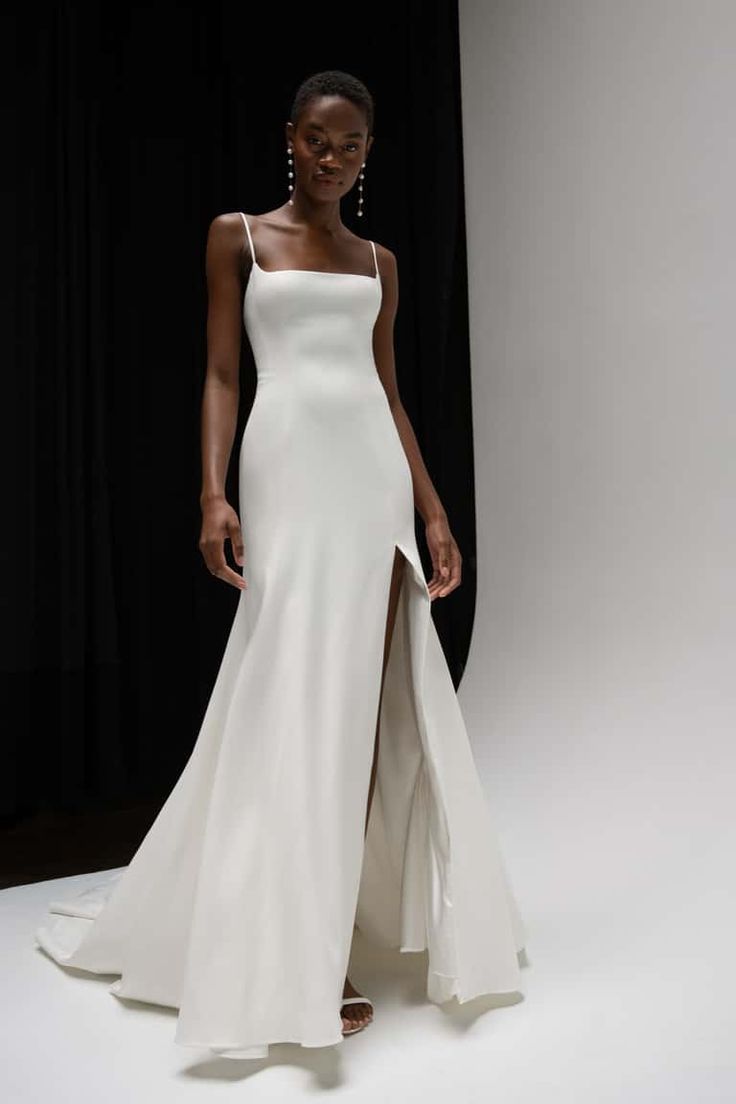 Jenny Yoo Emery Slit Gown - Elegant A-Line Wedding Dress with Side Slit for Brides, Prom & Formal Events