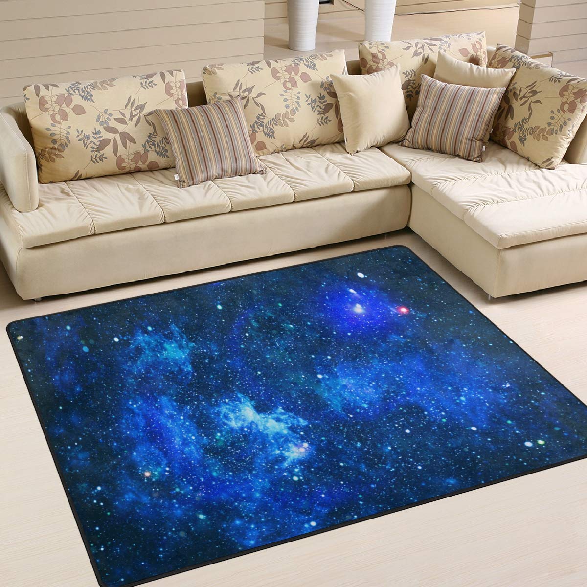 ALAZA Galaxy Nebula Star Print Area Rug 7'x5' - Cosmic Universe Design for Living Room, Bedroom & Kids Room | Soft Non-Slip Floor Mat for Home Decor