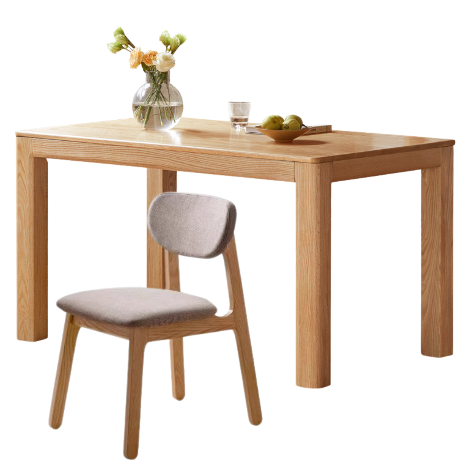 Solid Oak Wood Dining Table - Simple Modern Design for Kitchen, Dining Room & Small Spaces