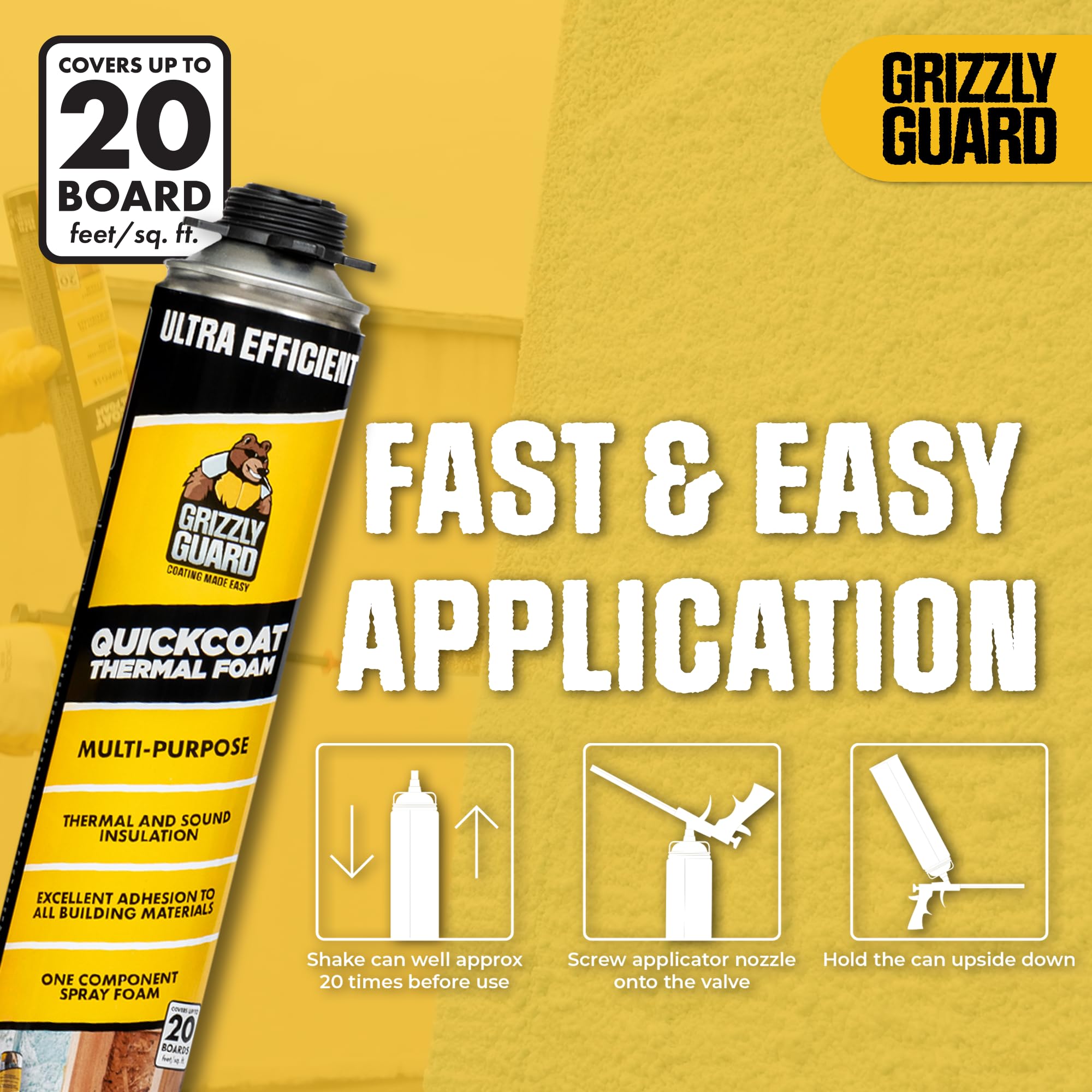 Closed Cell Spray Foam Insulation Kit - DIY Expanding Polyurethane Foam Sealant for Walls, Attic & Concrete - Thermal & Sound Insulation (120 Board Feet, 6 Pack) - Perfect for Home Renovation, Energy Efficiency Projects & Soundproofing Rooms