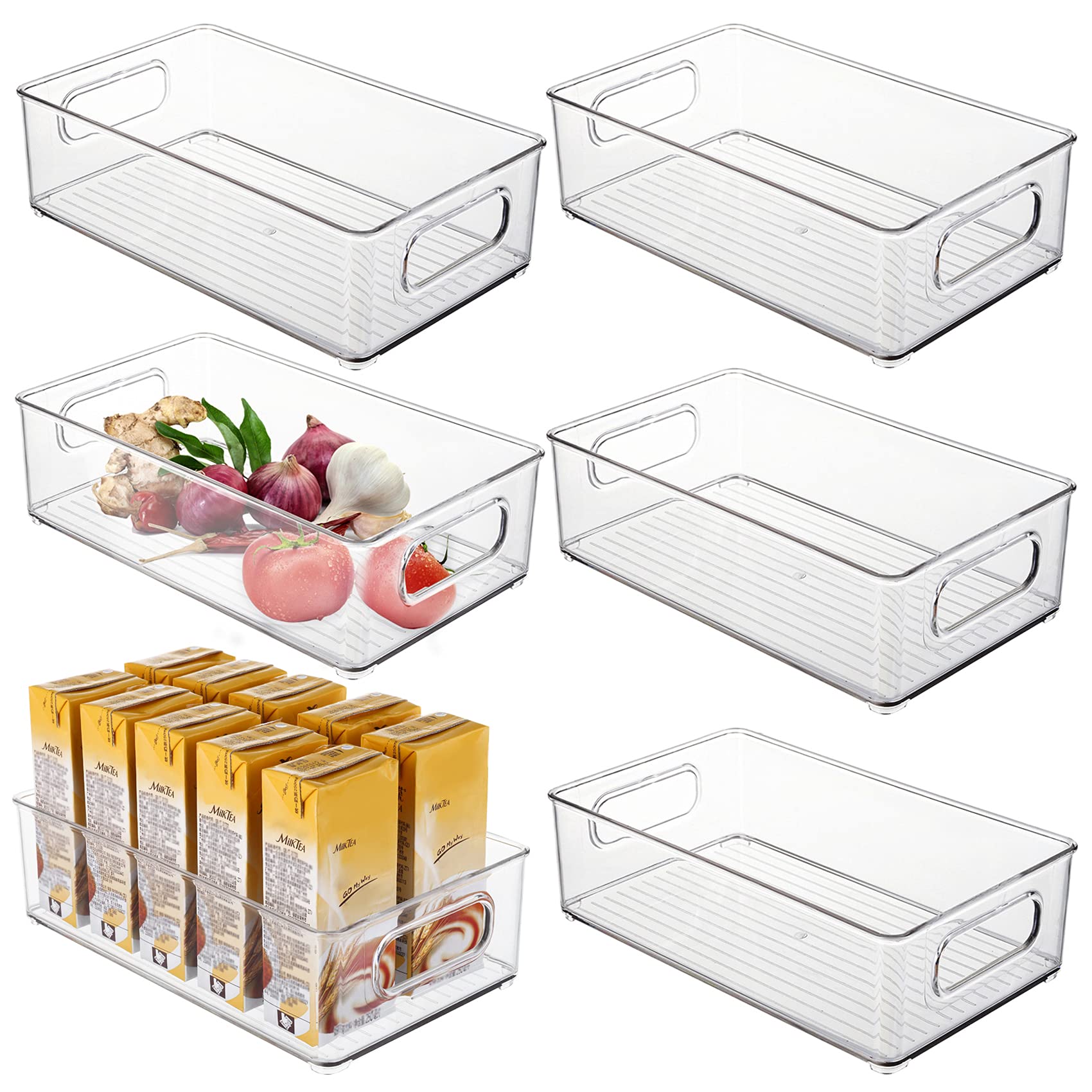 Kingrol 6 Pack Plastic Storage Bins - BPA Free Stackable Food Organizer with Handles (10 x 6 x 3 Inch) for Pantry, Refrigerator, Countertop & Cabinet Organization - Perfect for Kitchen, Office & Bathroom Storage