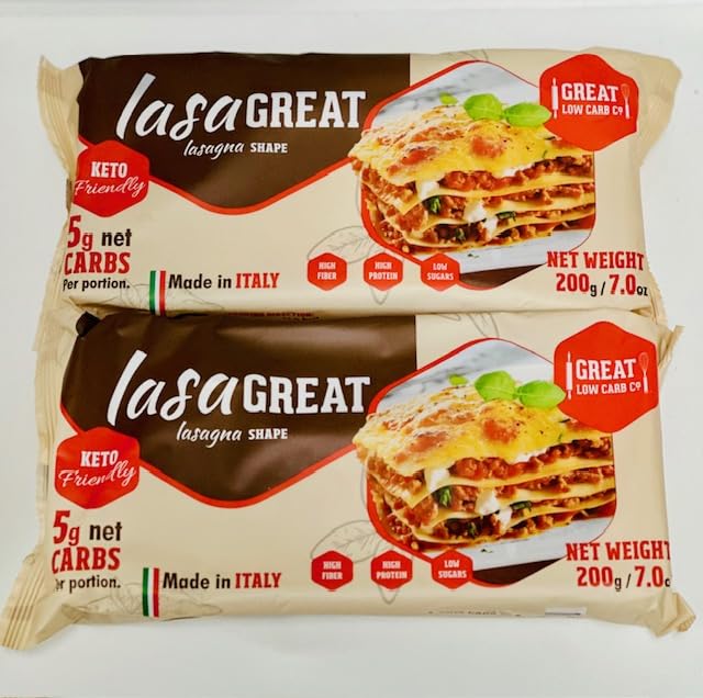 Great Low Carb Company Lasagna Shape Pasta 7 oz - Keto Friendly, Low Carb, High Protein (5g Net Carbs, 19g Protein) - 2 Pack | Perfect for Keto Diet, Weight Loss & Healthy Italian Meals