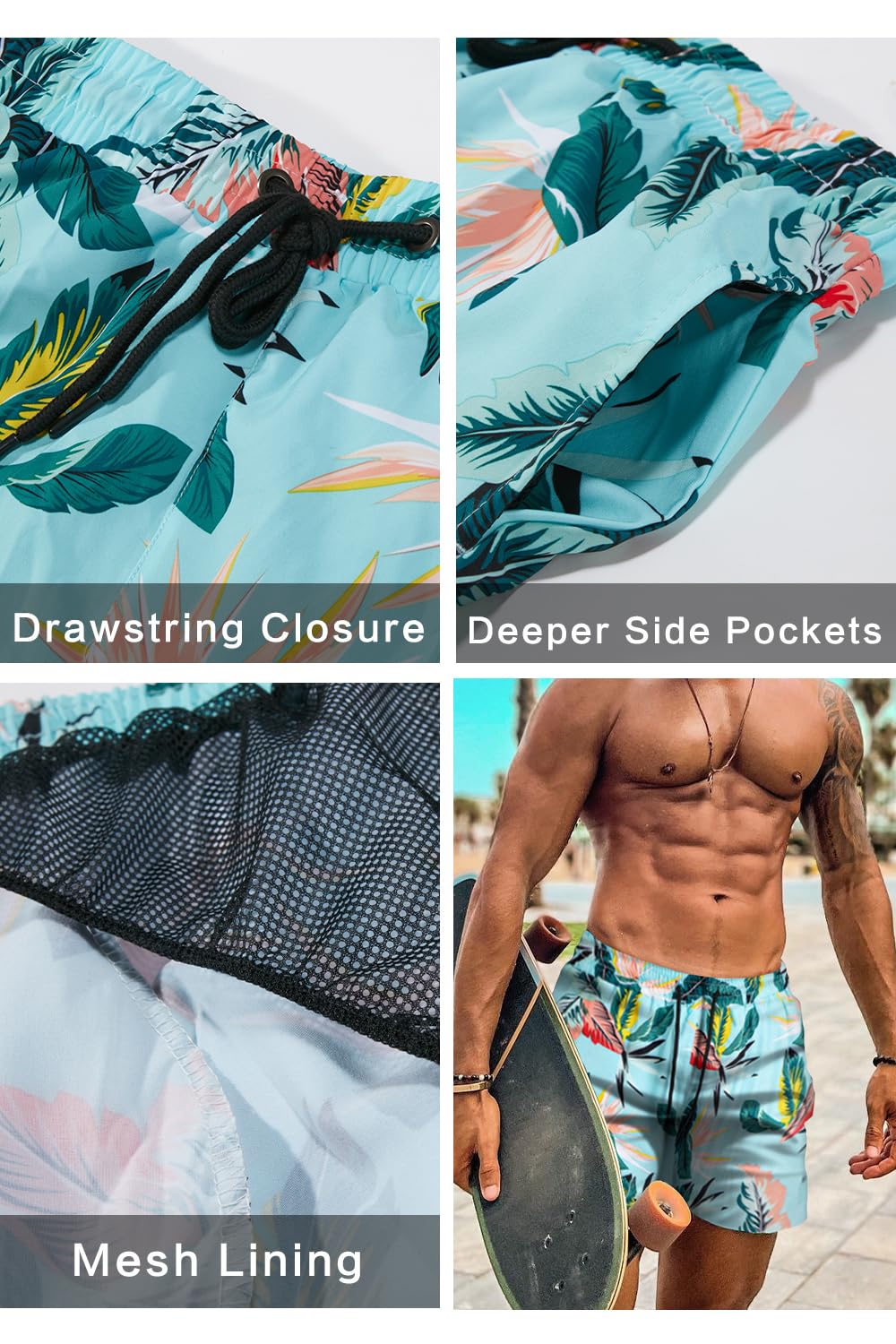 GINGTTO Men's Quick-Dry Swim Trunks with Mesh Lining - Comfortable Beach Shorts for Swimming, Surfing & Summer Vacation