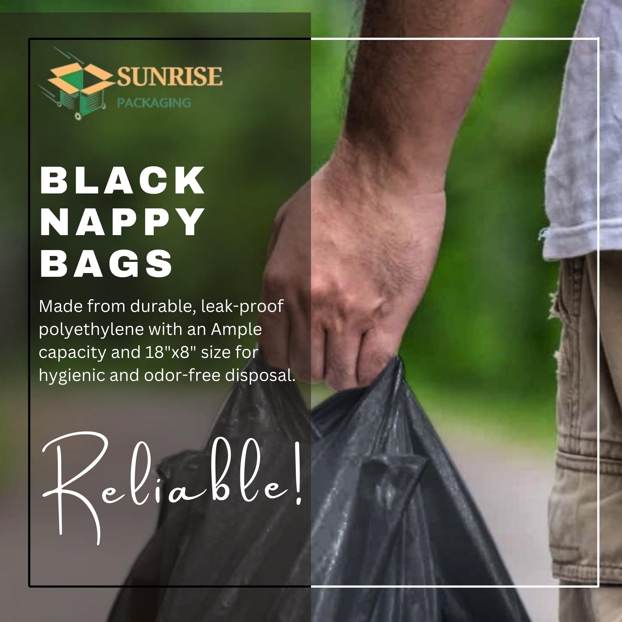 Large Black Incontinence Nappy Bags - 100 Count Adult Diaper Disposal Bags for Odor-Free Disposal | Discreet & Hygienic Waste Management for Home, Travel & Healthcare Use