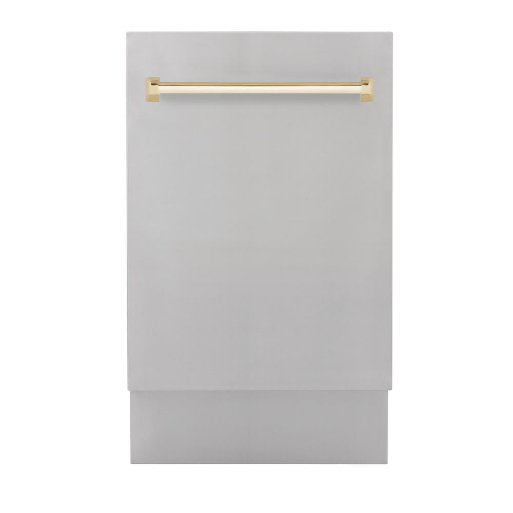 ZLINE Autograph Edition 18-inch Compact 3rd Rack Top Control Dishwasher in Stainless Steel with Polished Gold Handle - 51dBa Ultra Quiet (DWVZ 304 18 G) | Perfect for Small Kitchens, Apartments & RVs