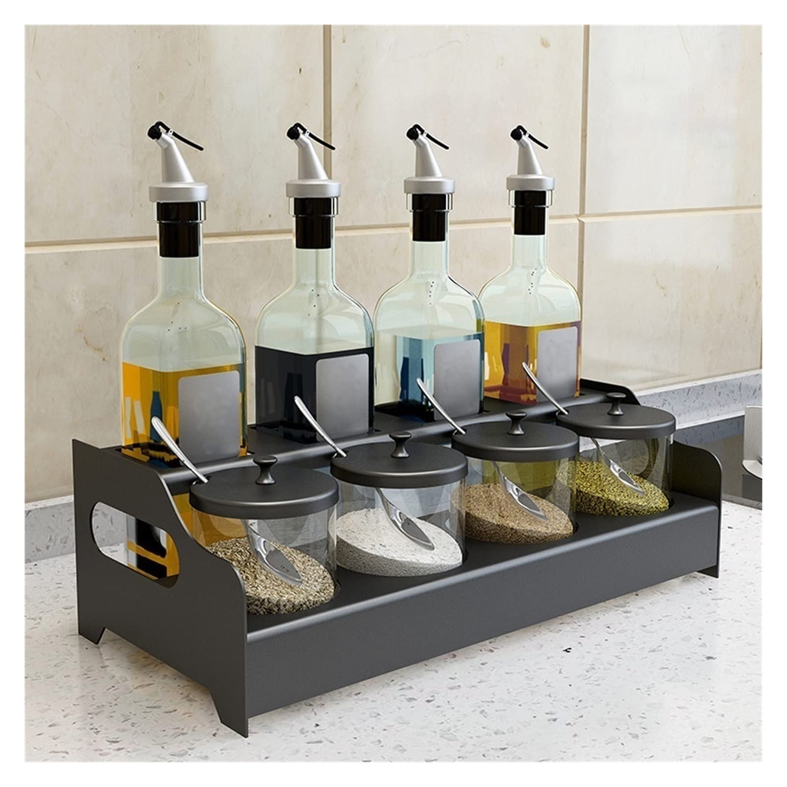 Glass Spice Jars with Lids & Spoons - 6-Piece Airtight Condiment Containers Set for Kitchen, Dustproof Seasoning Storage Box - Perfect for Organizing Spices, Herbs, Salt, Pepper & Baking Ingredients (Color: A) - Ideal for Home Cooking, Meal Prep & Gourmet Kitchens