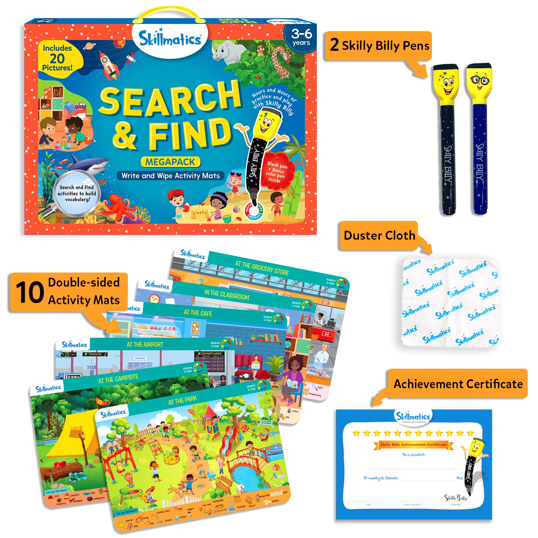 Skillmatics Search & Find Educational Game for Kids Ages 3-6 | Reusable Preschool Learning Activities | Builds Vocabulary & Observation Skills | Perfect for Toddlers, Classroom & Homeschool Use | Great Gift for Boys & Girls Who Love Art & Crafts