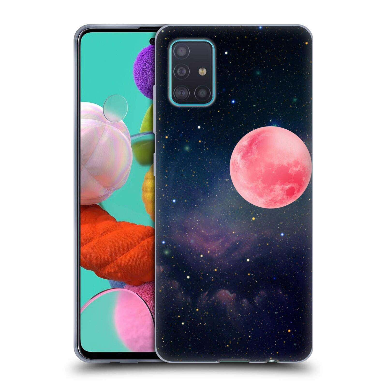 Cosmo18 Pink Moon Space Soft Gel Case for Samsung Galaxy A51 (2019) | Officially Licensed by Head Case Designs | Perfect for Everyday Use & Space Enthusiasts