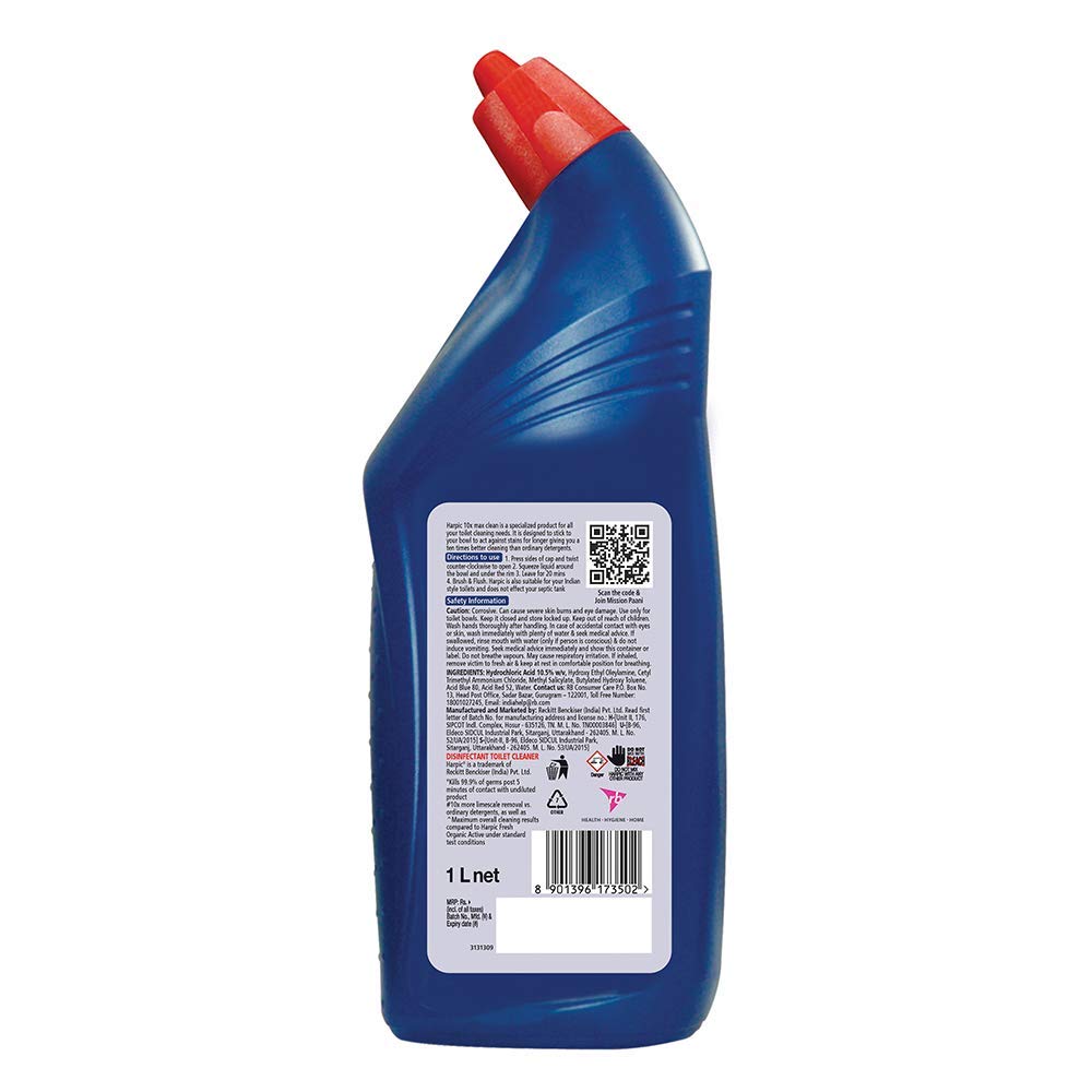 Lizol Disinfectant Surface & Floor Cleaner, Floral Scent - 1 Liter + Harpic Power Plus Disinfectant Toilet Cleaner, Original Fresh - 1 Liter | Multi-Purpose Cleaning Kit for Home, Kitchen & Bathroom Disinfection