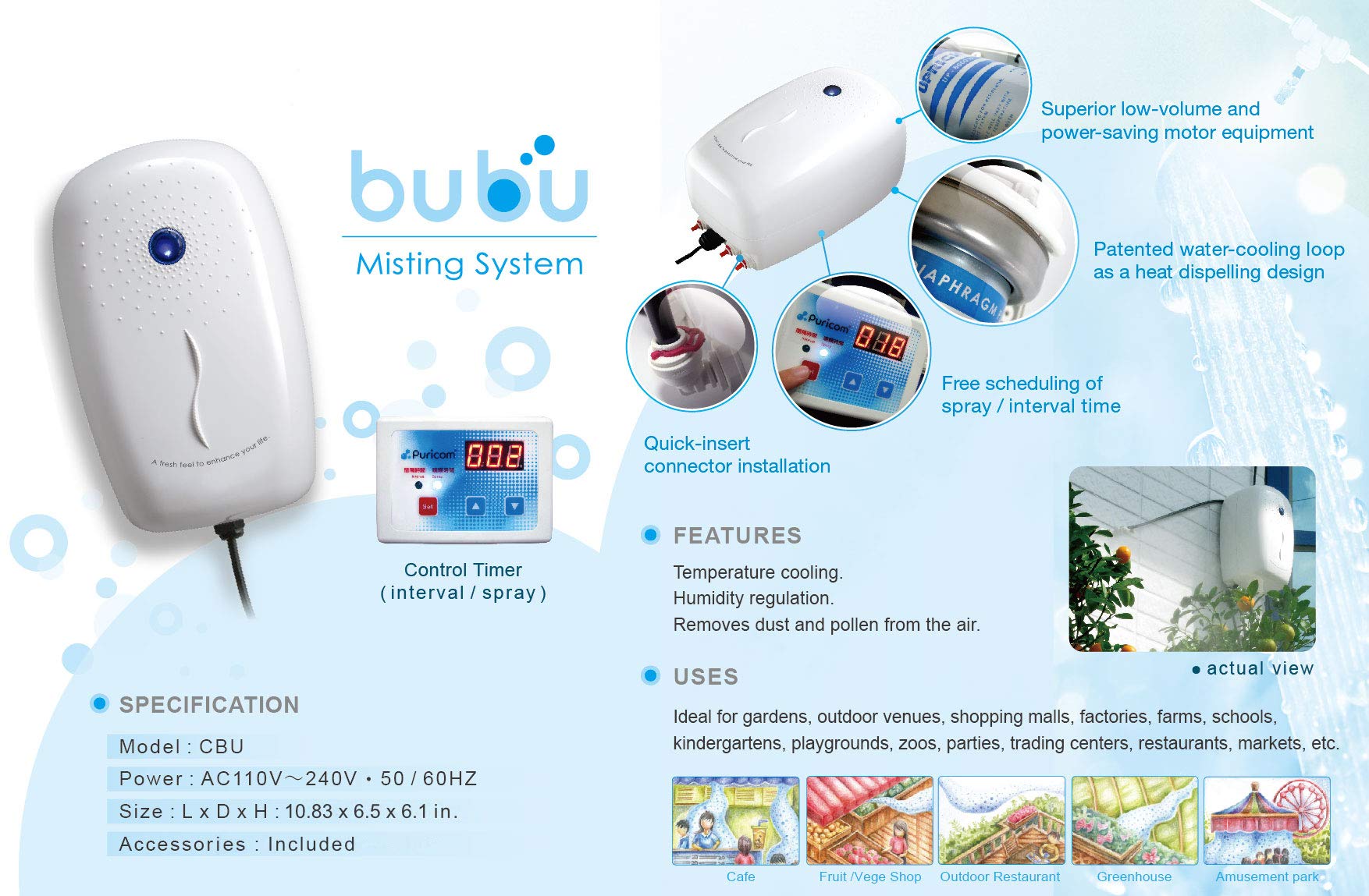 BUBU Smart Misting System - Adjustable Misting Timer, Patented Self-Cooling Pump, 15 Durable Metal Nozzles for Instant Cooling | 32ft UV-Resistant Tubing | Perfect for Patio, Poolside, and Outdoor Events