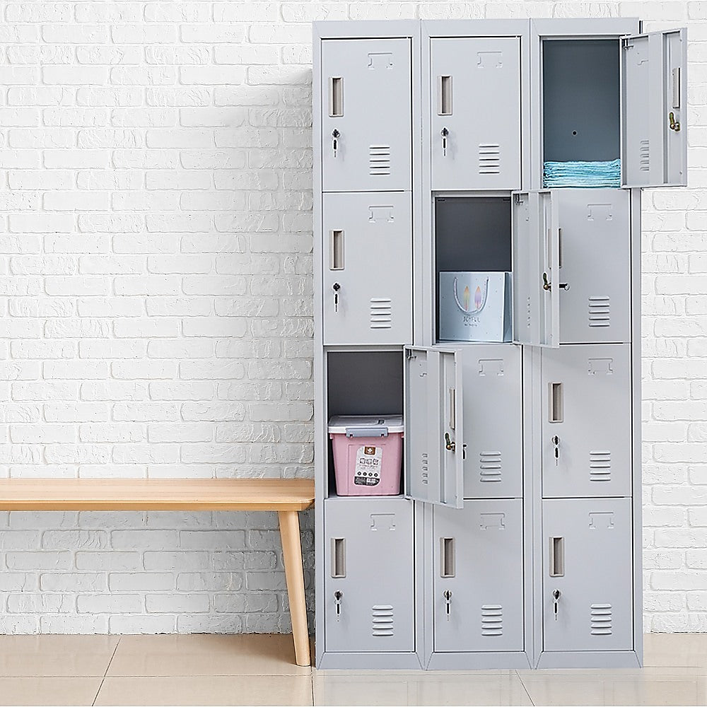 12-Door Locker with Standard Lock & Keys - Secure Storage for Office, Gym, Shed, School & Home | Perfect for Employee Lockers, Sports Equipment & Personal Belongings