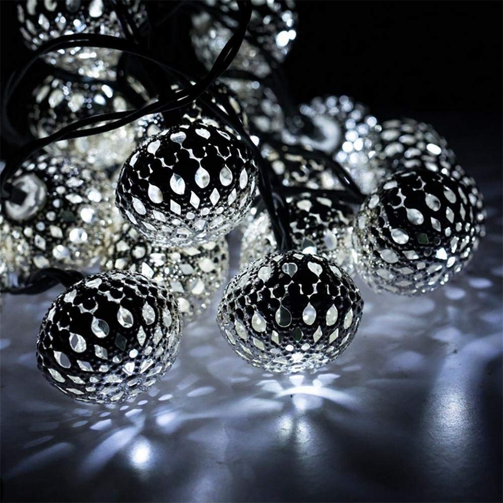 Solar Powered Metal Ball String Lights - 12 LED 3.5M Outdoor/Indoor Moroccan Fairy Lights for Garden, Patio, Christmas, Wedding, Party & Home Decor (White) | Weatherproof & Energy Efficient Lighting Solution