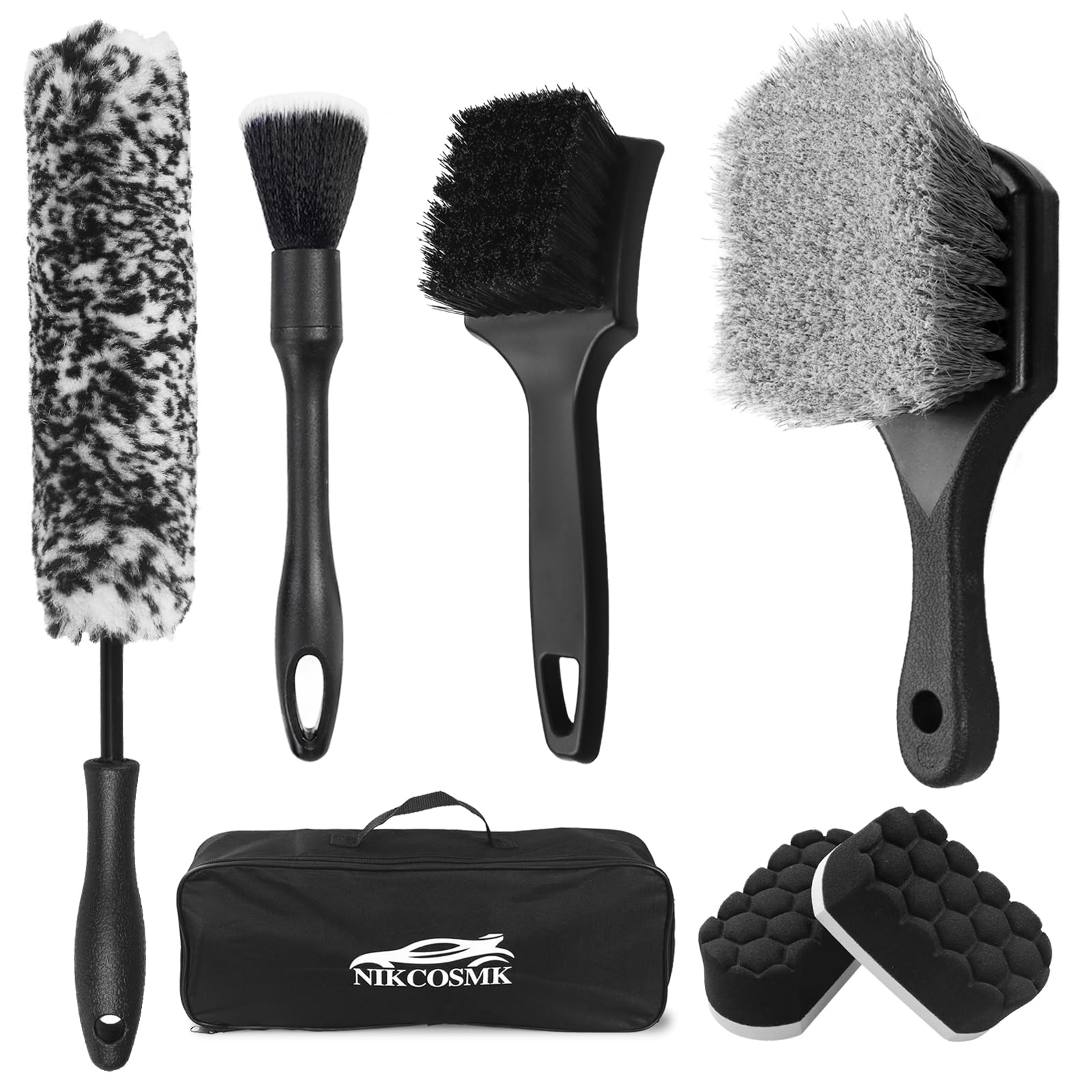 7Pcs Car Wheel Brush Kit - Soft Bristle Tire & Rim Cleaner Brushes with Shine Applicator Pad | Complete Wheel Detailing Set for Cars, Trucks & SUVs | Perfect for DIY Car Wash & Auto Detailing
