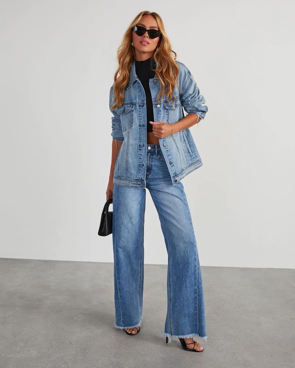 Women's High Waisted Wide Leg Jeans - Stretchy Raw Hem Denim Pants for Casual Wear & Street Style Outfits