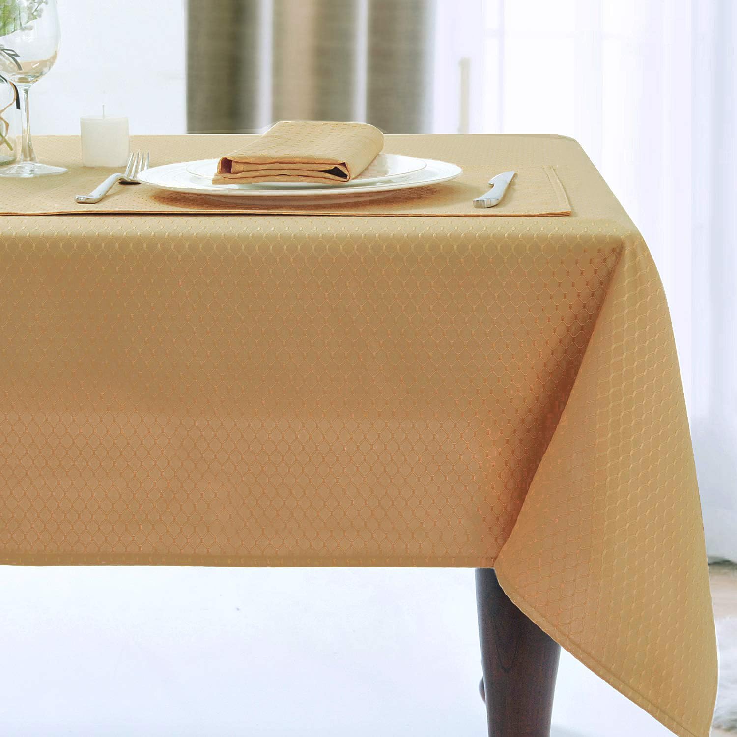 Premium Christmas Jacquard Moroccan Rectangle Tablecloth - Oil-Proof, Spill-Proof & Water-Resistant Washable Table Cover for Dining, Parties & Holiday Decor (60x120 Inch, Gold) - Perfect for Indoor & Outdoor Use on Dining Tables, Buffets & Holiday Gatherings