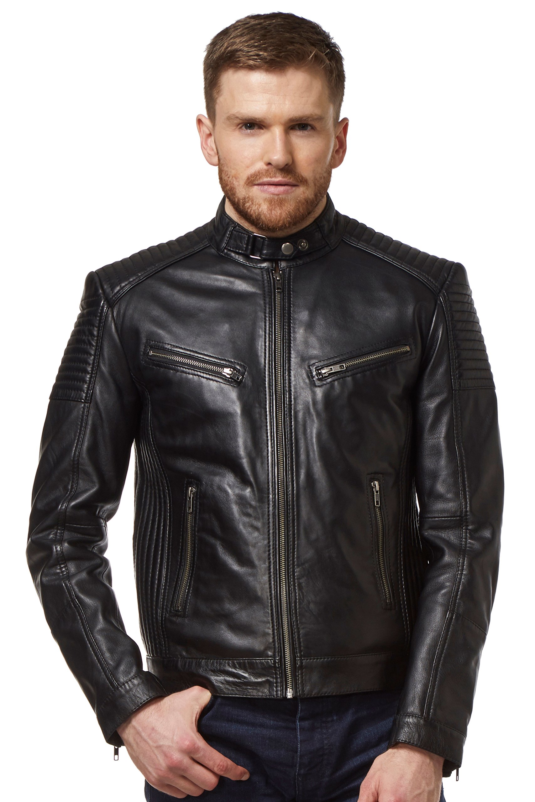 Smart Range Men's Black Retro Biker Leather Jacket - Soft Lambskin Motorcycle Style 1829 - Perfect for Riding, Casual Wear & Vintage Fashion