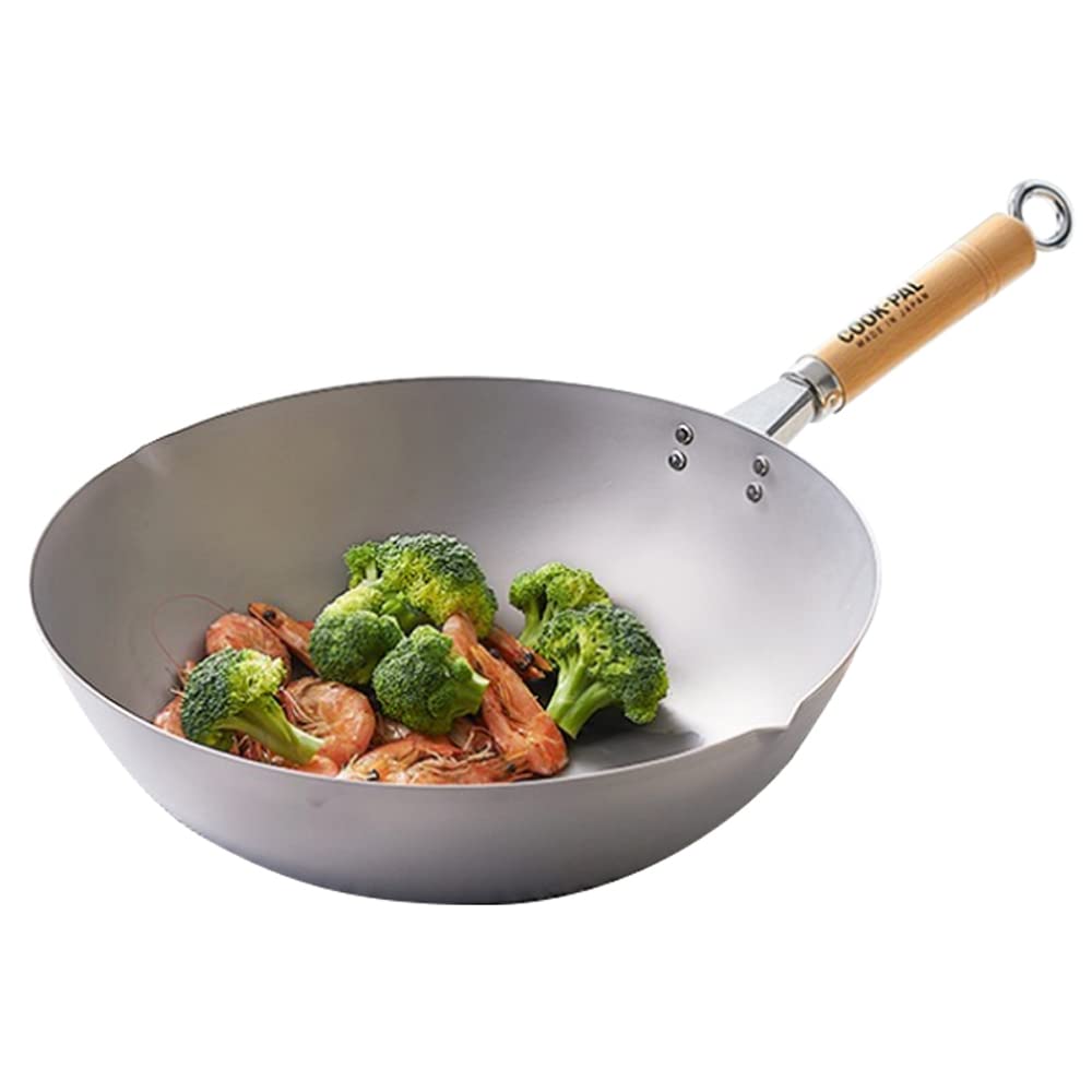 KONCO 12/13/14 Inch Pure Titanium Frying Pan - 99.7% Uncoated Non-Stick Skillet with Heat-Resistant Wood Handle for Home Kitchen (30cm, Silver) - Perfect for Stir-Frying, Sautéing & Healthy Cooking