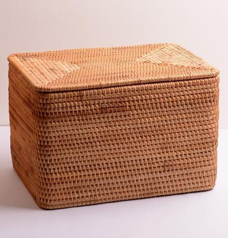 Extra Large Woven Storage Baskets with Lid - Rectangular Clothes Organizer for Bedroom, Living Room & Laundry Room - Home Decor Storage Solution for Blankets, Toys & Essentials