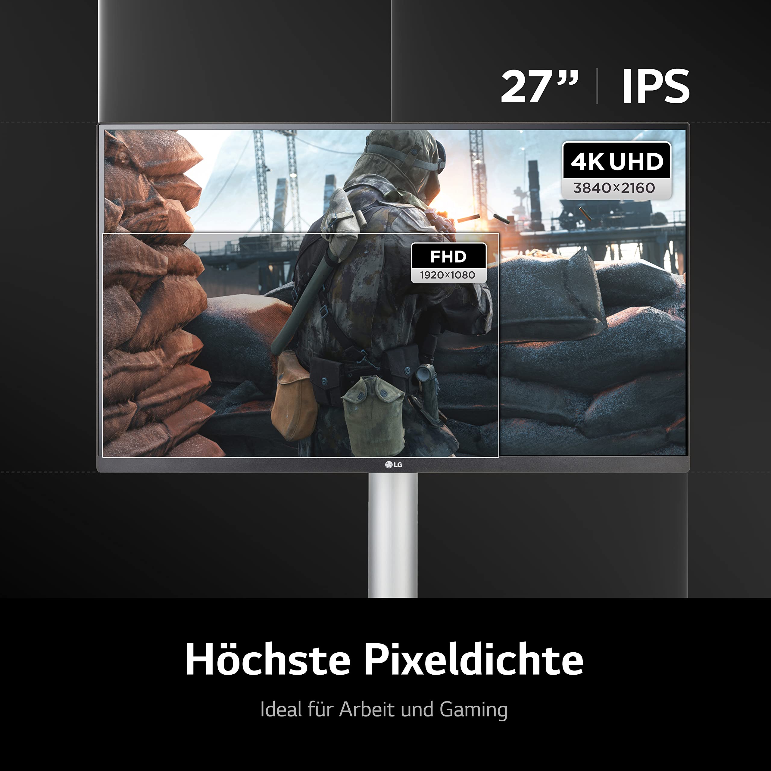 LG 27UP650P-W 27 Inch 4K UHD Monitor (3840x2160) with IPS Panel, 95% DCI-P3, HDR10, AMD FreeSync, VESA DisplayHDR 400 - White - Perfect for Graphic Design, Video Editing & Gaming