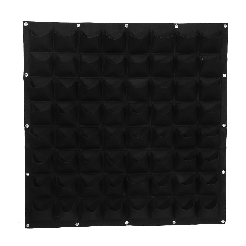 64-Pocket Hanging Wall Planter Bags - Vertical Garden Grow Bags for Indoor/Outdoor Plants - Black Living Wall Decor for Yard, Balcony & Home Decoration - Perfect for Herbs, Flowers & Small Vegetables