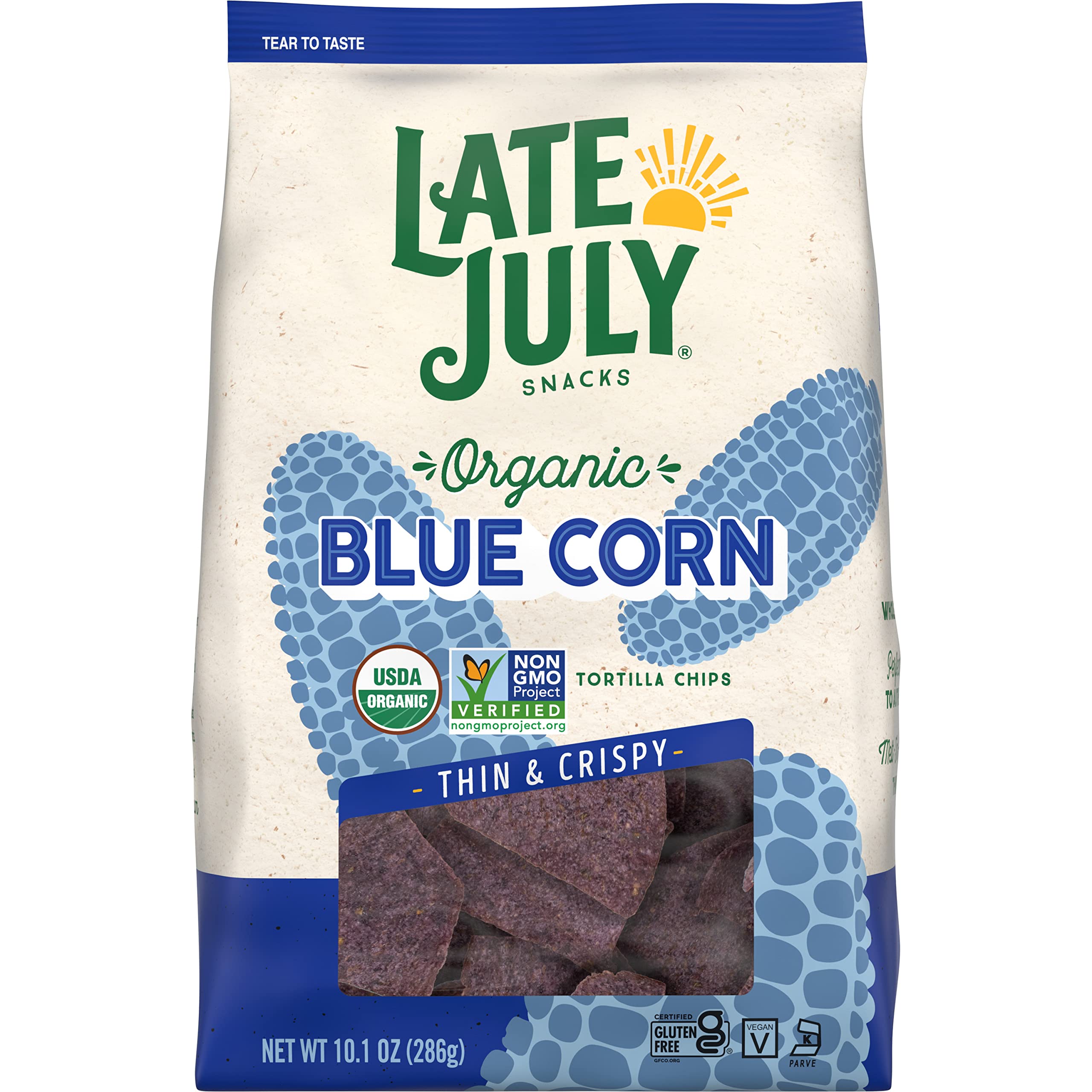 Organic Blue Corn Tortilla Chips by Late July Snacks | Gluten-Free, Non-GMO | 10.1 Oz Bag | Perfect for Parties, Snacking & Healthy Diets
