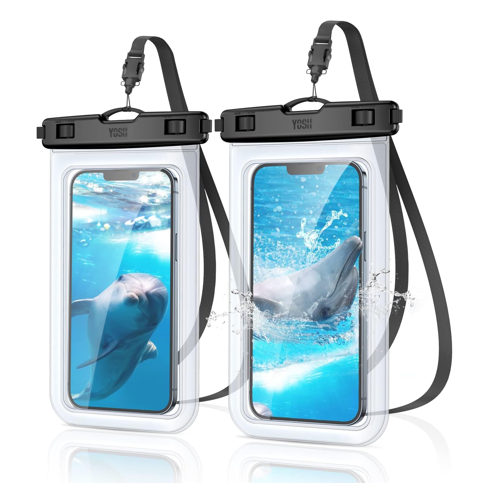 YOSH Waterproof Phone Case [2-Pack] IPX8 Waterproof Protection for iPhone 16/15/14/13/12/11 Pro/XS/XR/X & Samsung S24/S23/S22 (Up to 6.8