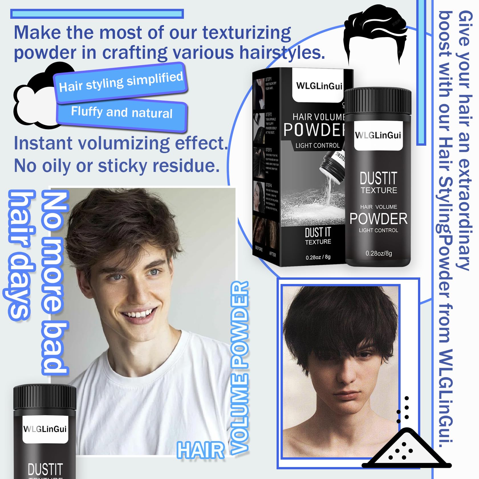 Men's Hair Styling Powder - Volumizing & Texturizing Powder for Fluffy Hairstyles - 8g Hair Texture Powder for Natural Volume & Grip - Perfect for Daily Styling, Special Occasions & Professional Looks