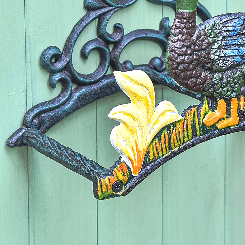 Heavy Duty Cast Iron Wall Mount Garden Hose Holder - Indoor Outdoor Water Hose Reel Hanger for Yard, Balcony & Garden Watering - Durable Water Pipe Storage Rack with Duck Design - Perfect for Organizing Garden Tools & Outdoor Watering Systems