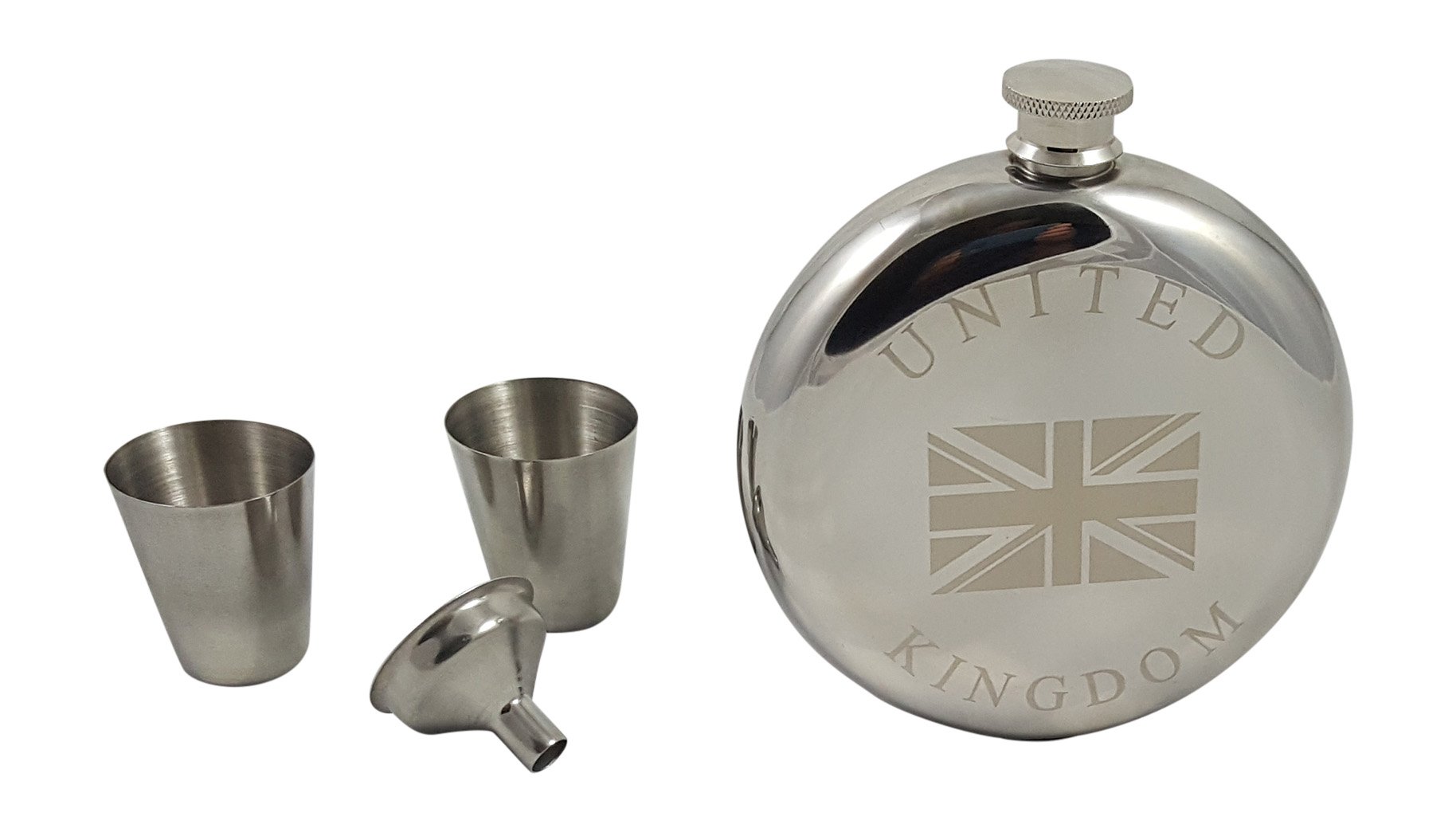 10 oz British Union Jack Engraved Flask Gift Set with 2 Shot Glasses & Funnel - Perfect for Whiskey Lovers, Travel & Outdoor Adventures