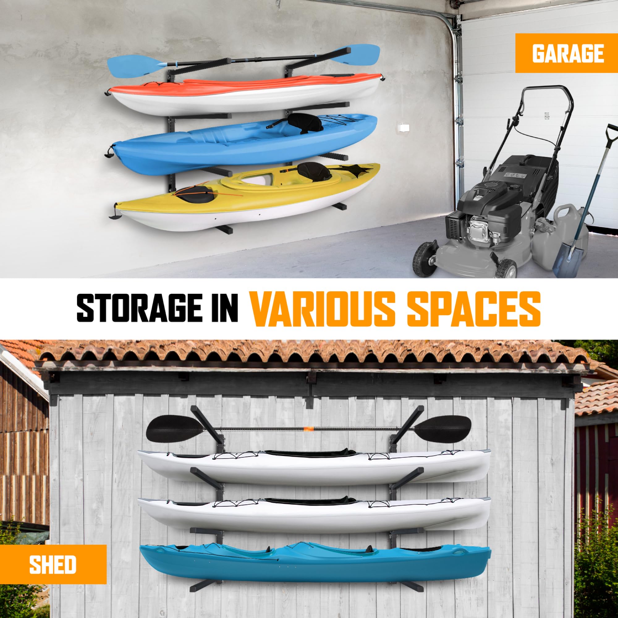**Yes4All Heavy Duty Kayak Storage Rack – 400lbs Capacity Wall Mount Rack with 4 Adjustable Levels for Indoor & Outdoor Kayak Storage – Perfect for Garage, Shed, or Backyard Organization**
