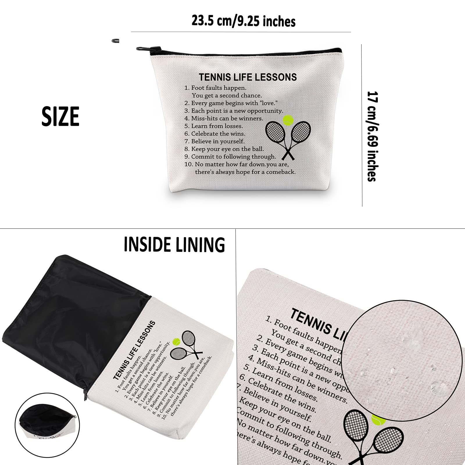 G2TUP Tennis Themed Makeup Bag - Tennis Life Lesson Cosmetic Pouch for Players & Fans - Zippered Travel Toiletry Bag (White) - Perfect Gift for Tennis Lovers, Team Gifts & Match Day Essentials