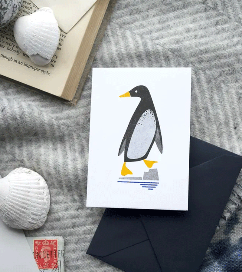Bobbie Print Penguin Mini Card - Cute Animal Greeting Cards for Birthdays, Holidays & Special Occasions