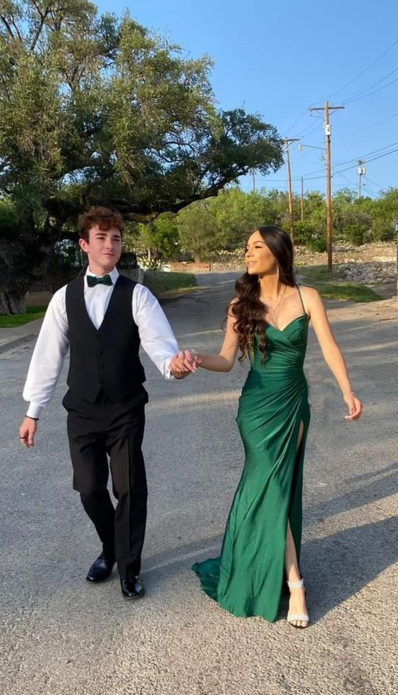 Elegant Green Mermaid Long Prom Dress with High Slit - Formal Evening Gown J5484 for Homecoming, Wedding, and Special Occasions