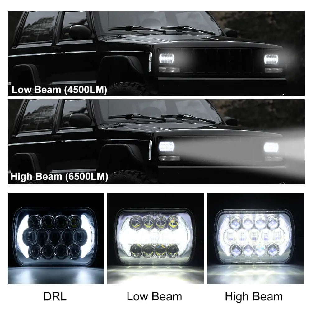 85W 5x7 Inch Rectangular LED Headlights - Compatible with Jeep Wrangler YJ & Cherokee XJ, Universal Fit for Trucks & SUVs - High Brightness Off-Road Lighting for Night Driving, Fog, and Adventure