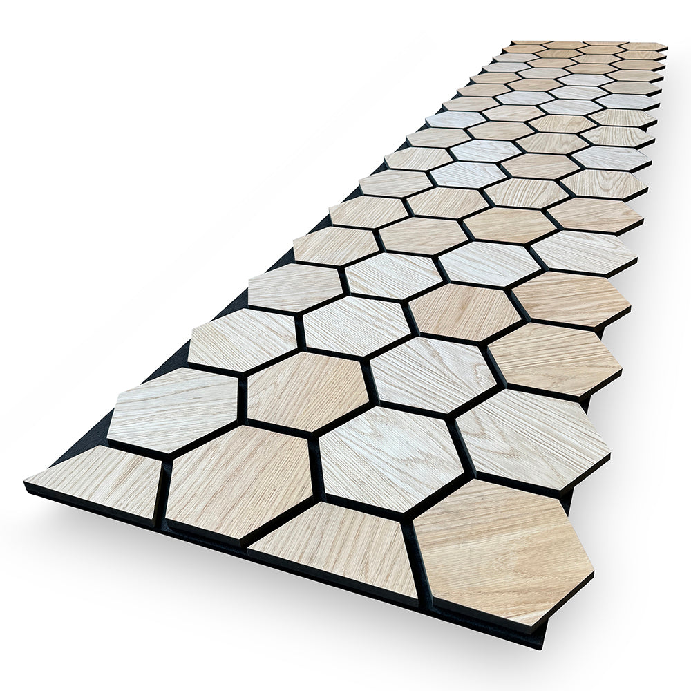 Hexagon WOODFLEX Acoustic Wood Wall Panels 2700mm x 600mm Oak Veneer - Soundproof Home & Office Decoration for Studios, Theaters, and Conference Rooms